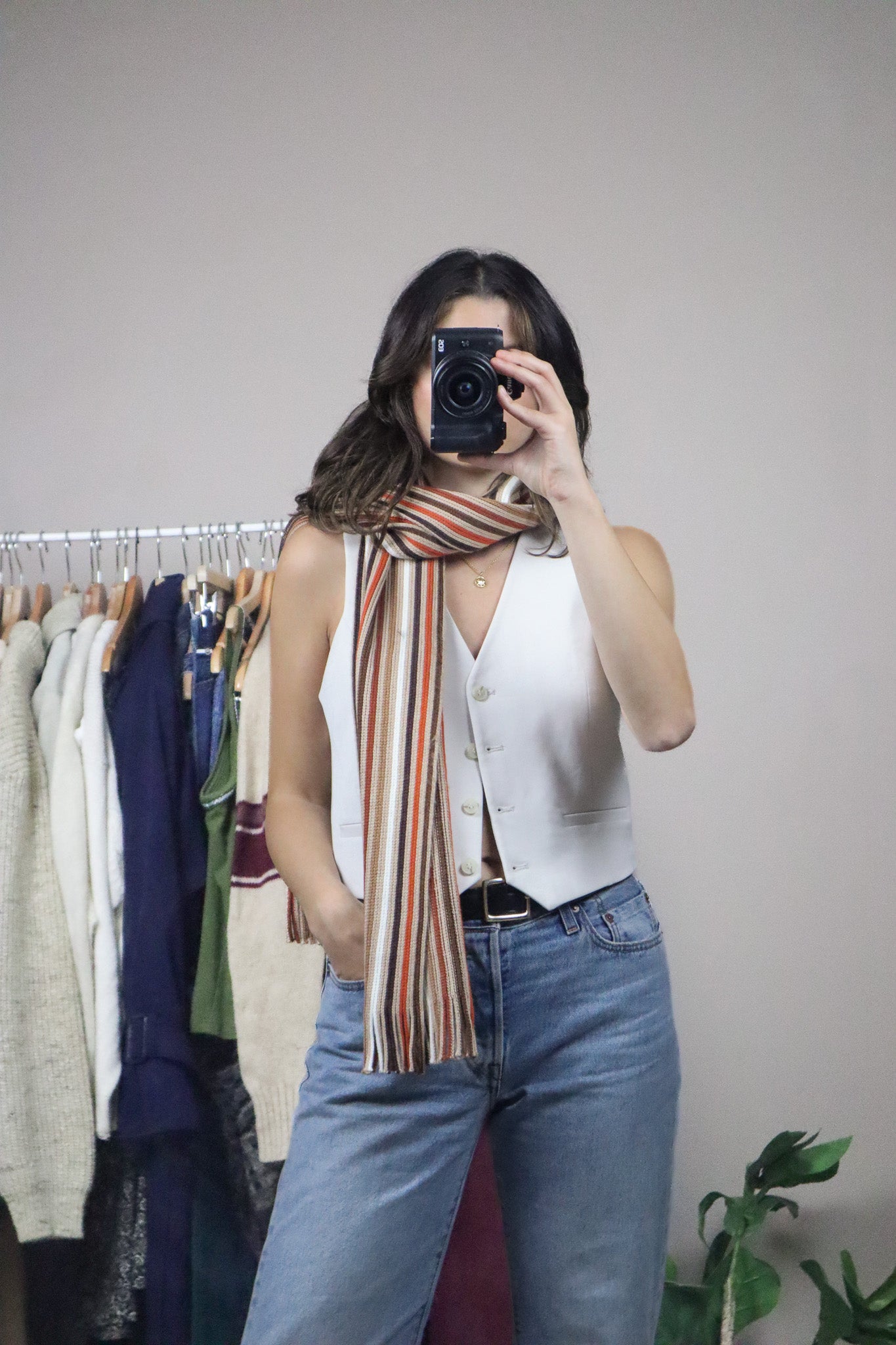Vintage x Striped Skinny Scarf