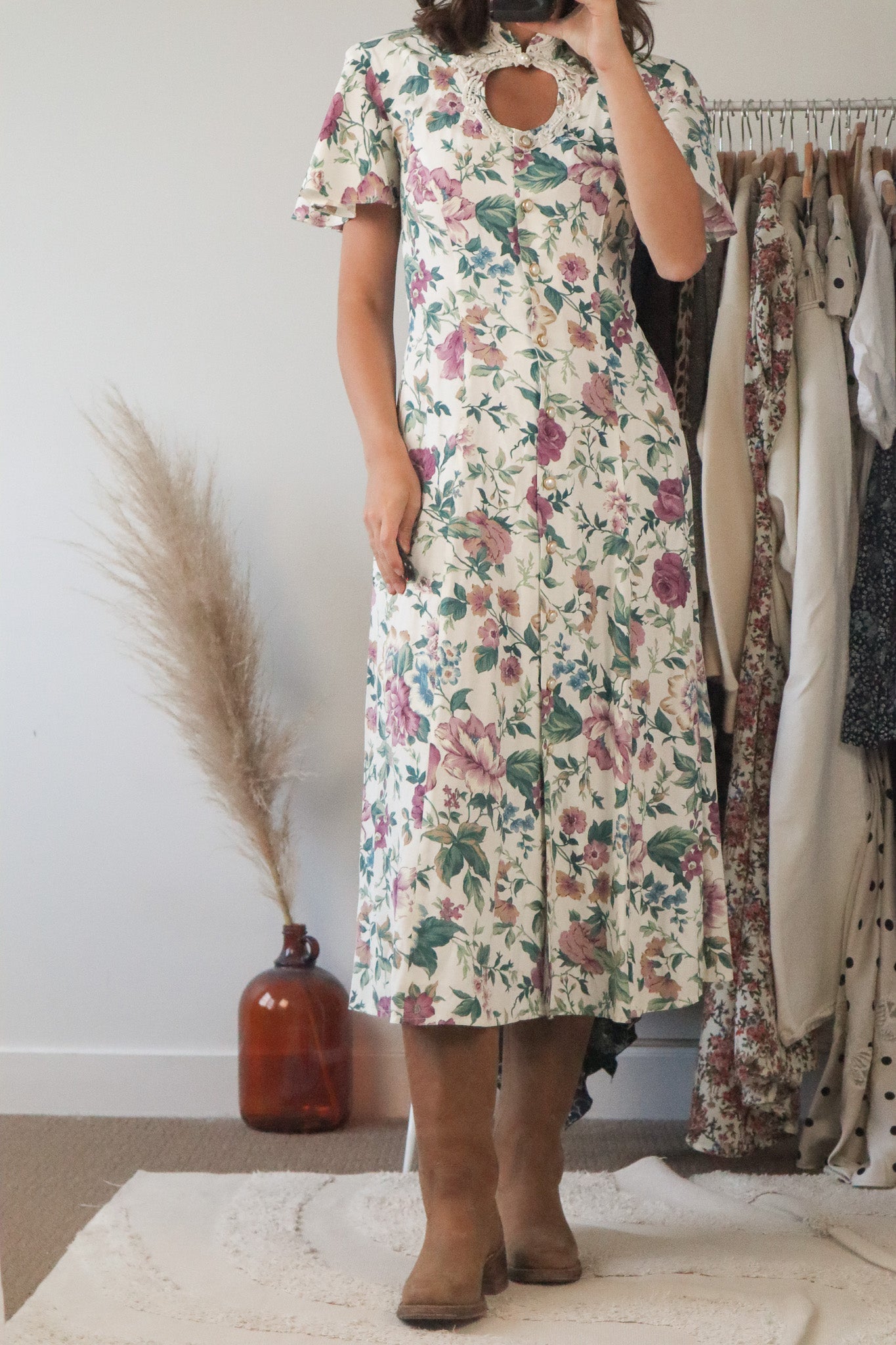 Made in Canada x Vintage x Floral Lace-Up Maxi Dress (S)