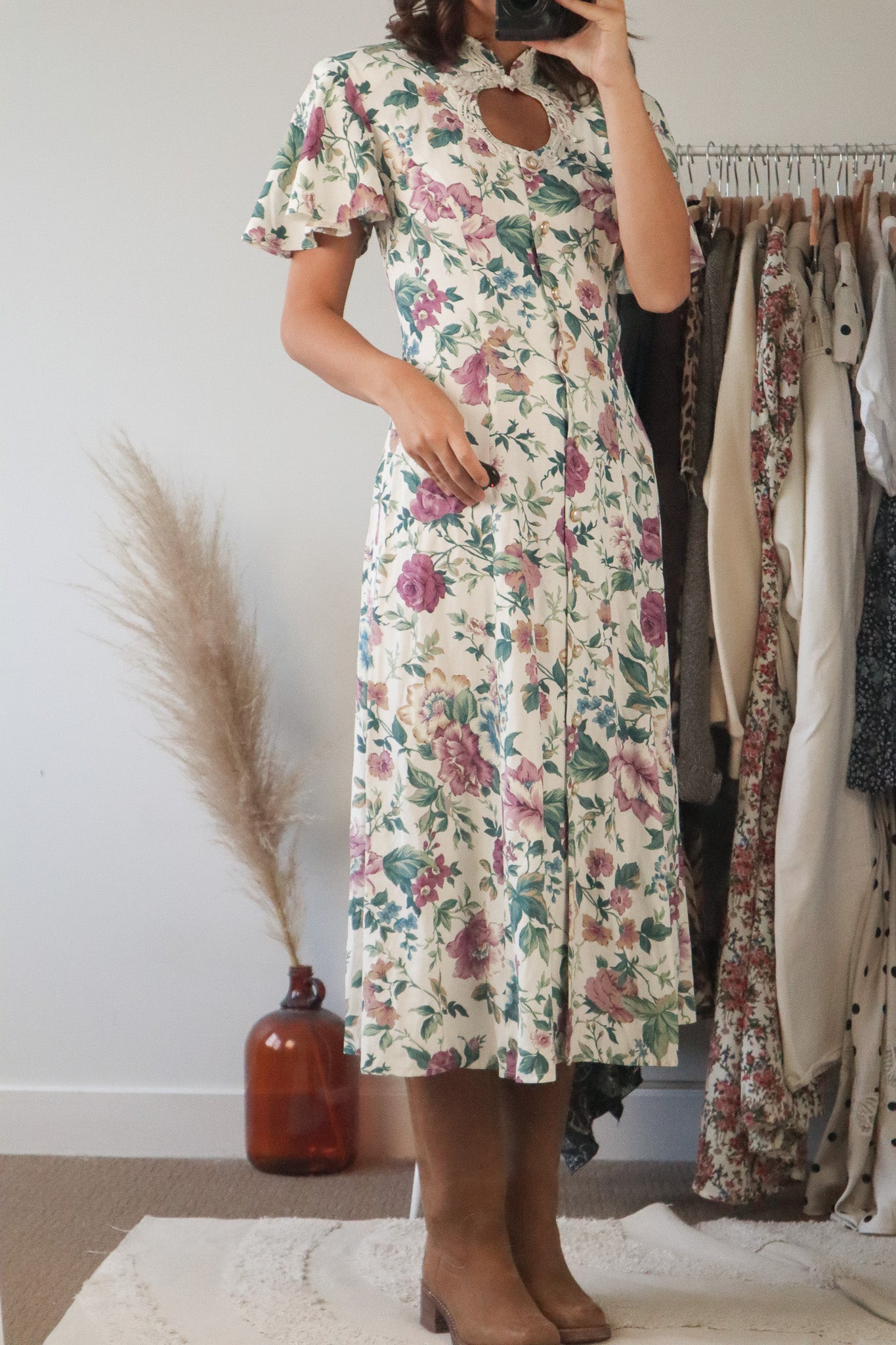 Made in Canada x Vintage x Floral Lace-Up Maxi Dress (S)