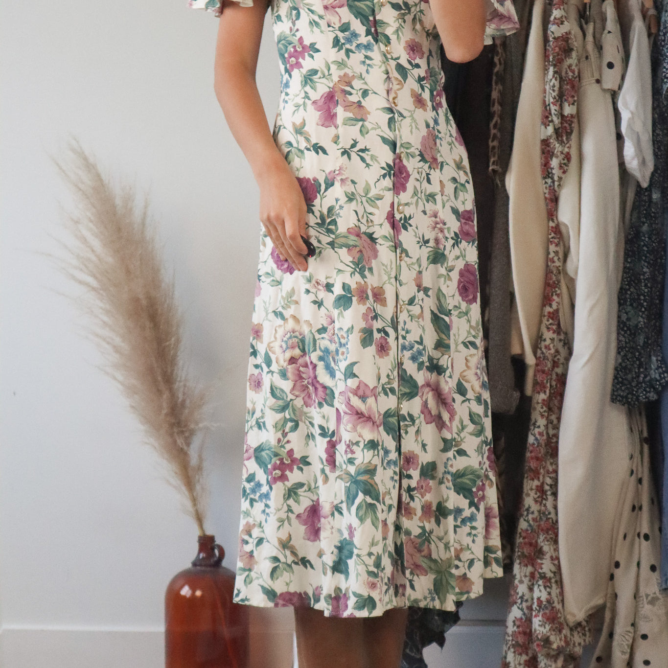 Made in Canada x Vintage x Floral Lace-Up Maxi Dress (S)