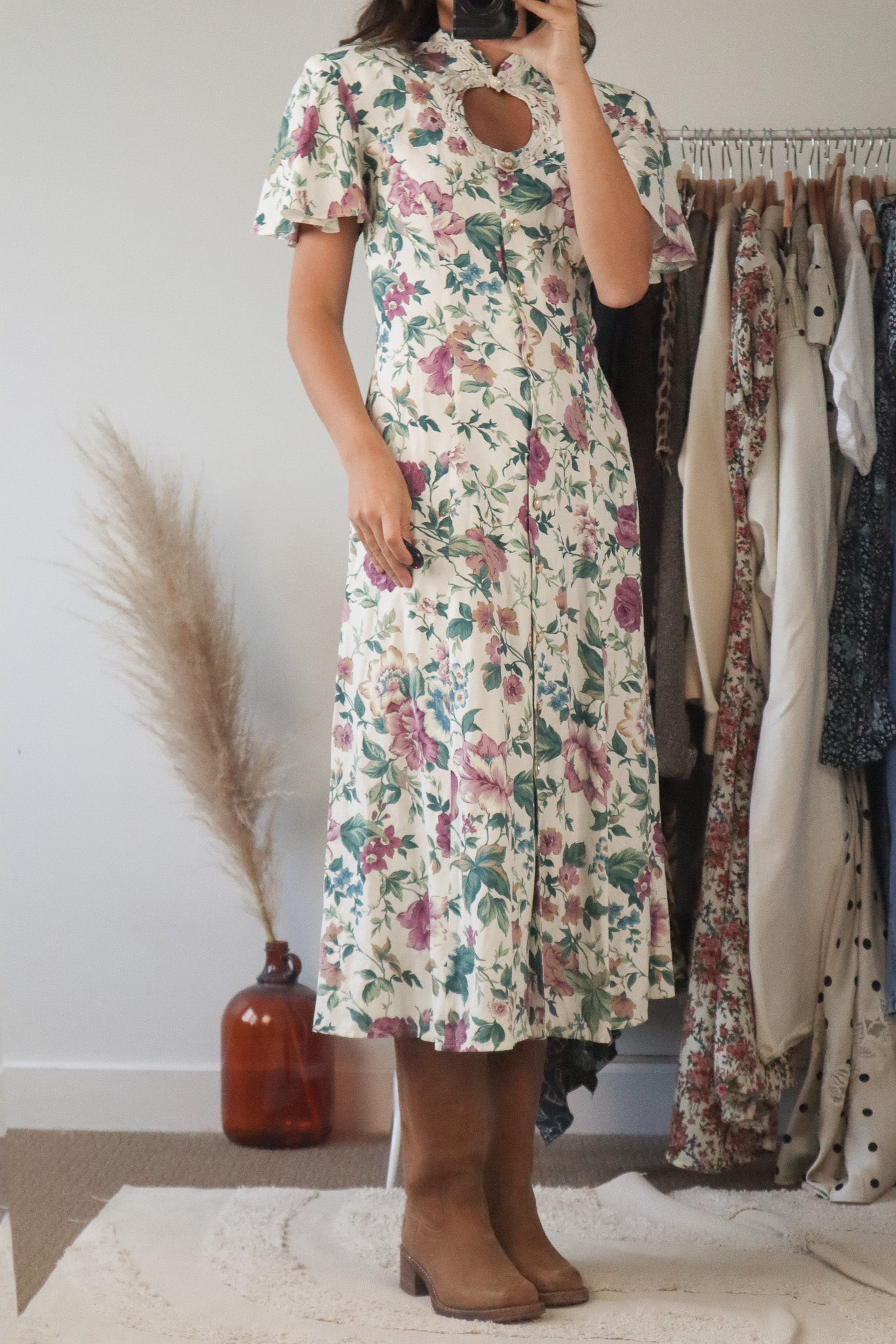 Made in Canada x Vintage x Floral Lace-Up Maxi Dress (S)