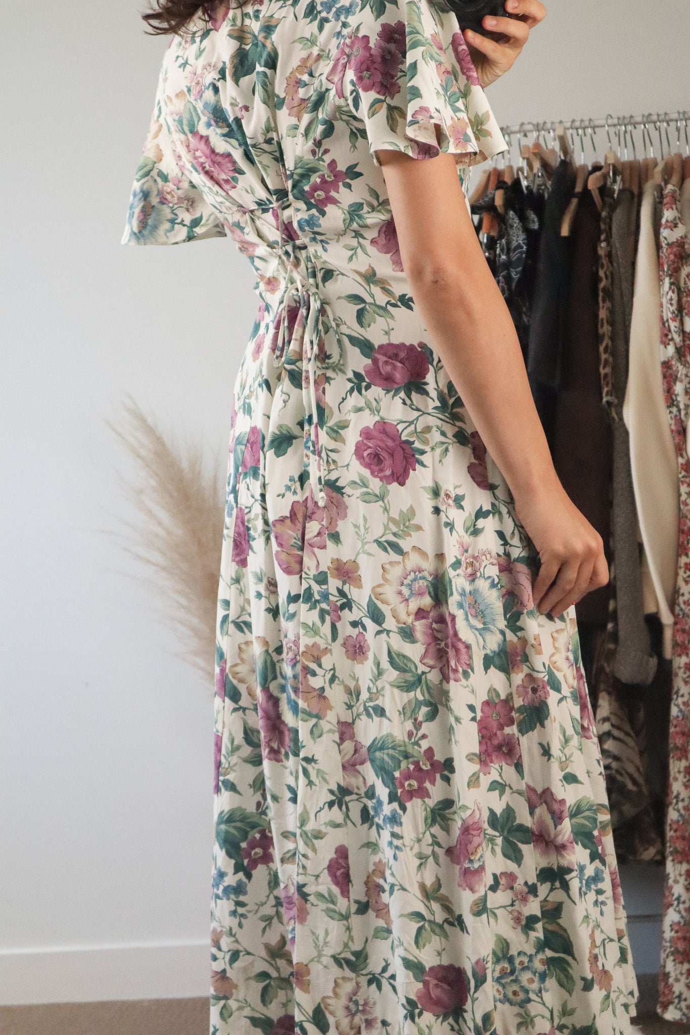 Made in Canada x Vintage x Floral Lace-Up Maxi Dress (S)