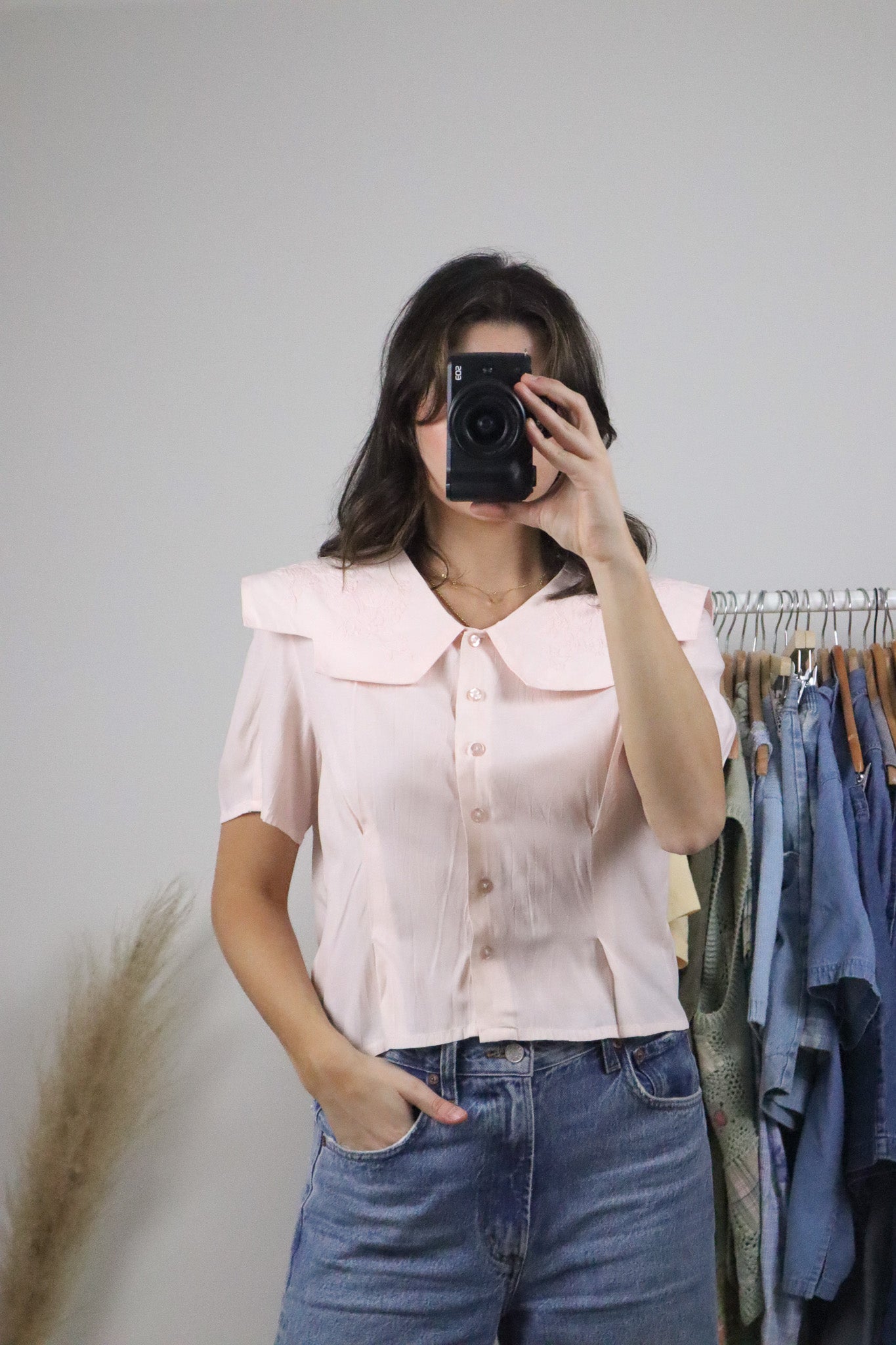 Vintage x Embroidered Peter Pan Collar Blouse (M)