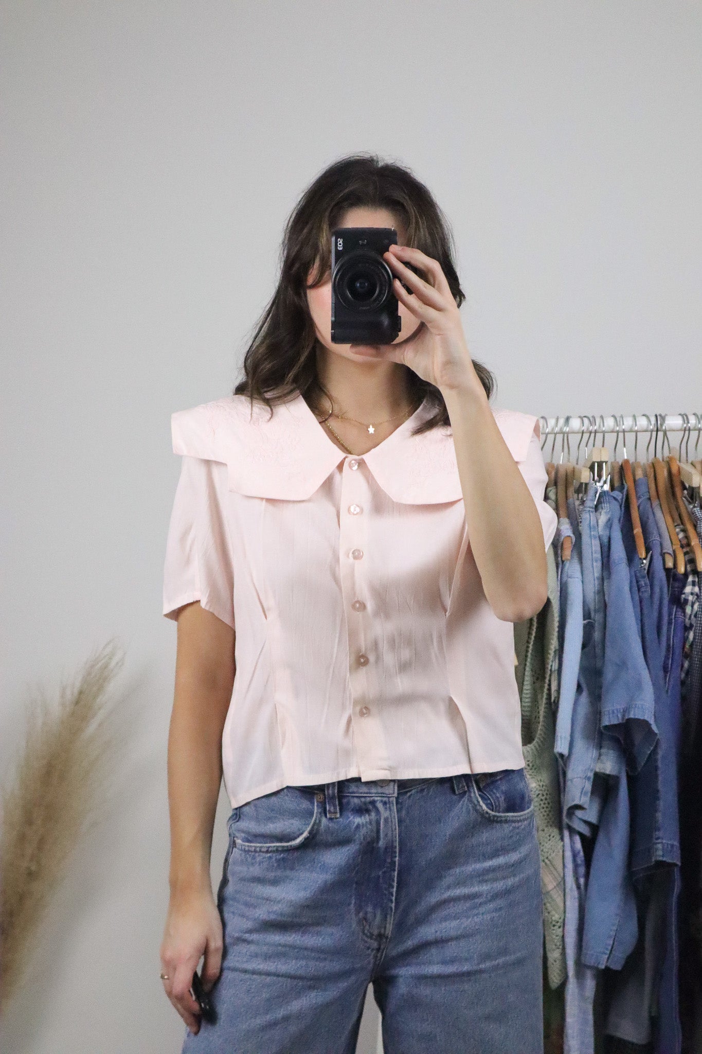 Vintage x Embroidered Peter Pan Collar Blouse (M)