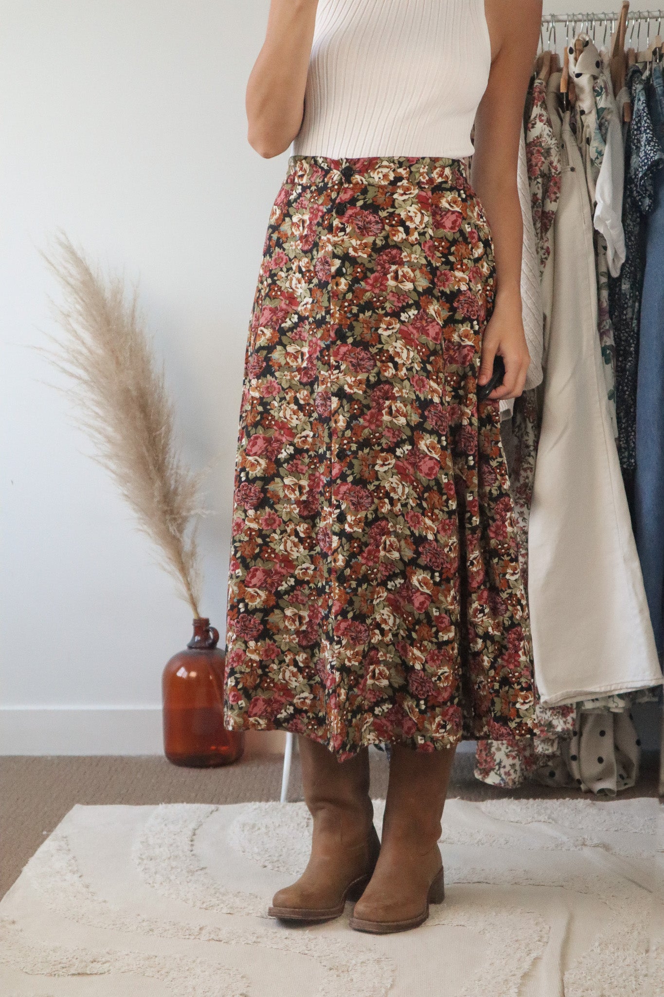 Made in Canada x Vintage x Floral Maxi Skirt (XL/XXL)
