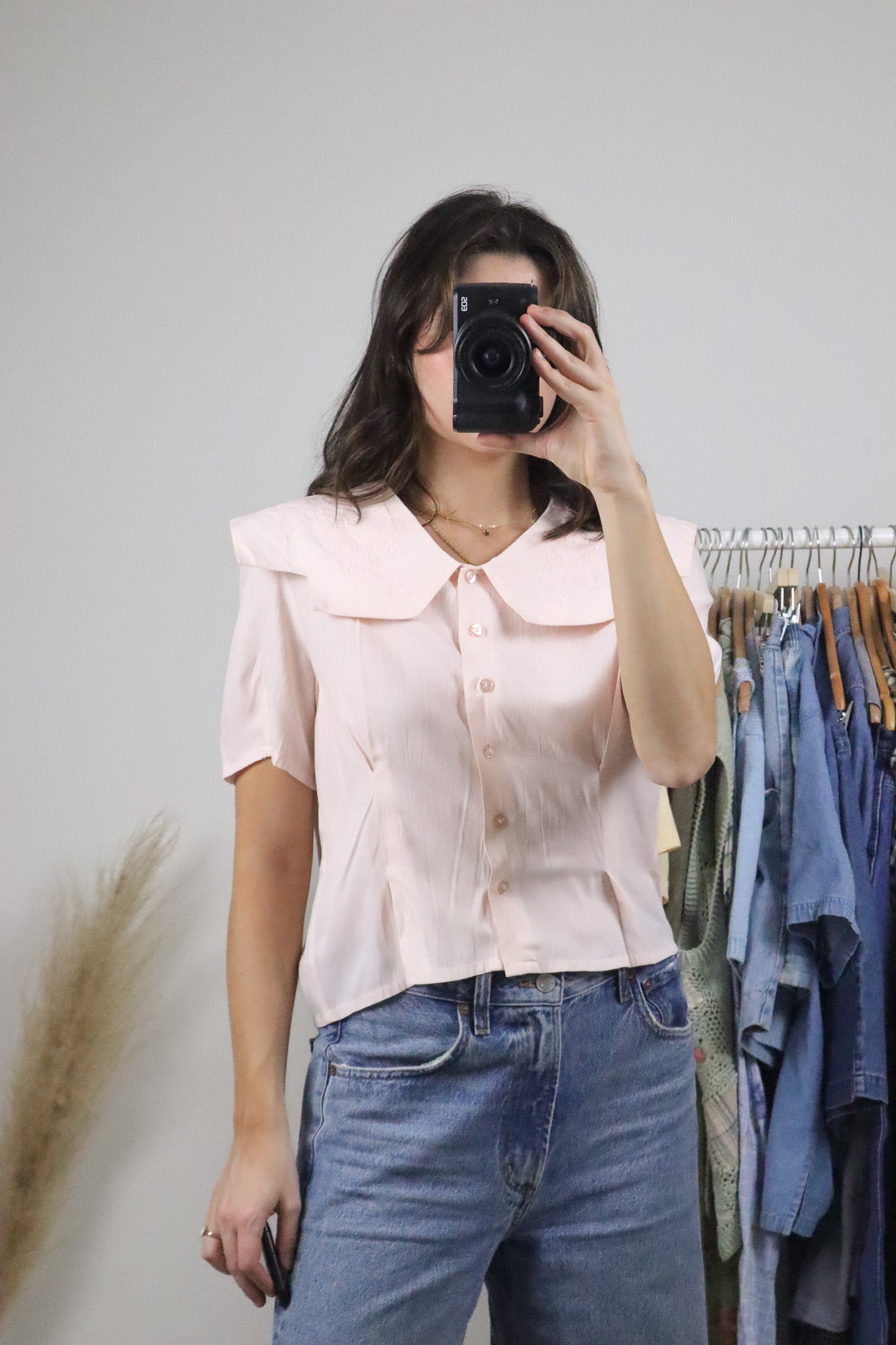 Vintage x Embroidered Peter Pan Collar Blouse (M)