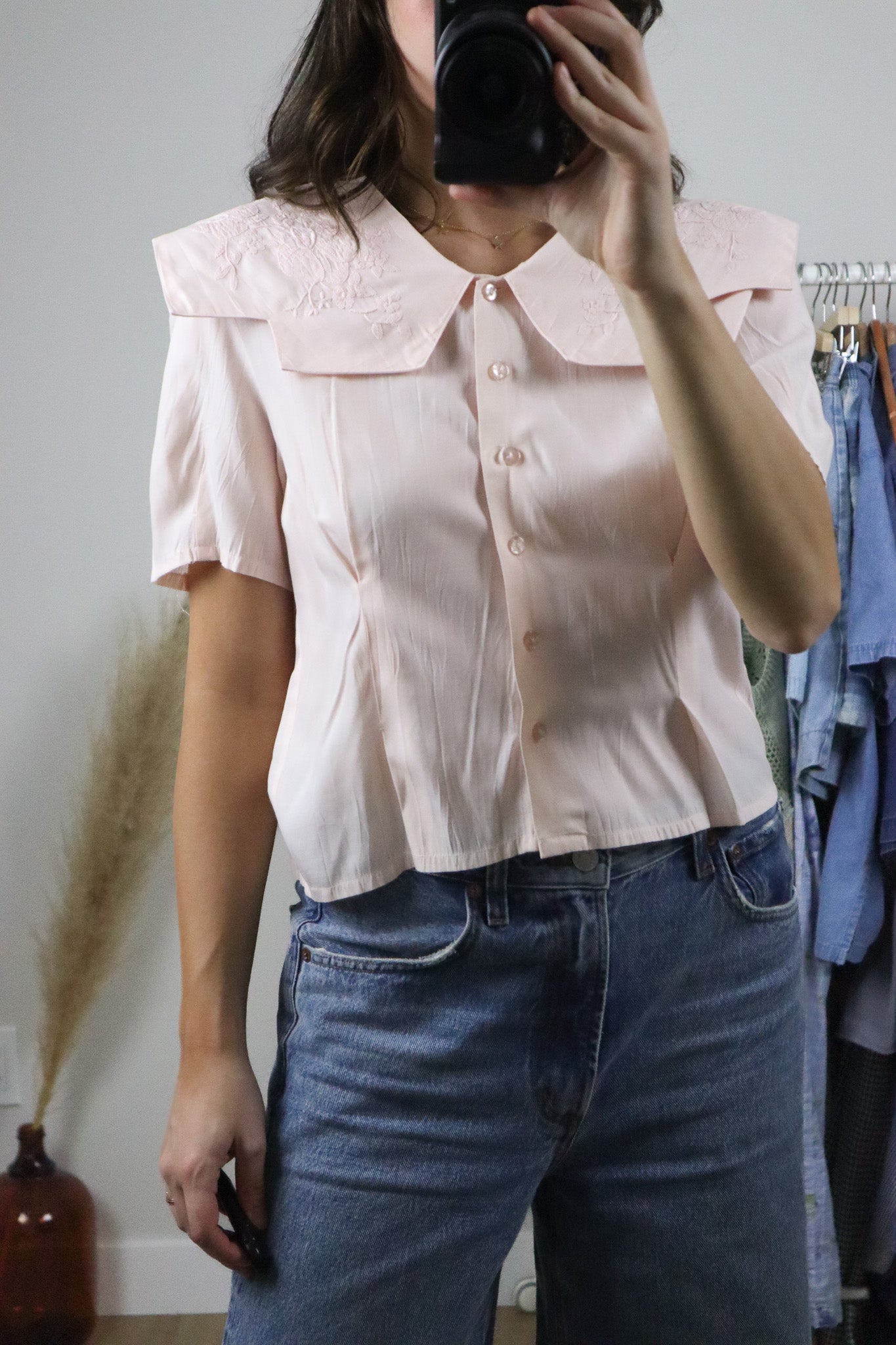 Vintage x Embroidered Peter Pan Collar Blouse (M)