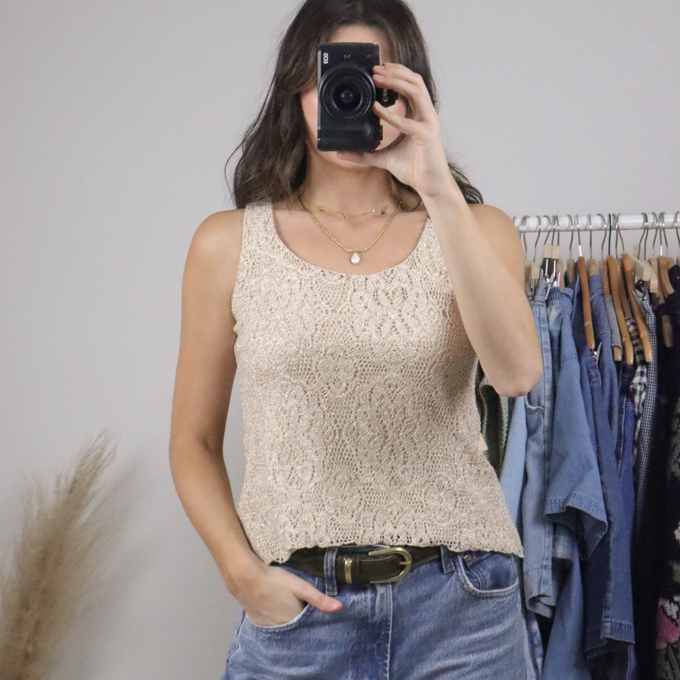 Made in USA x Vintage x Shimmer Lace Tank (S)