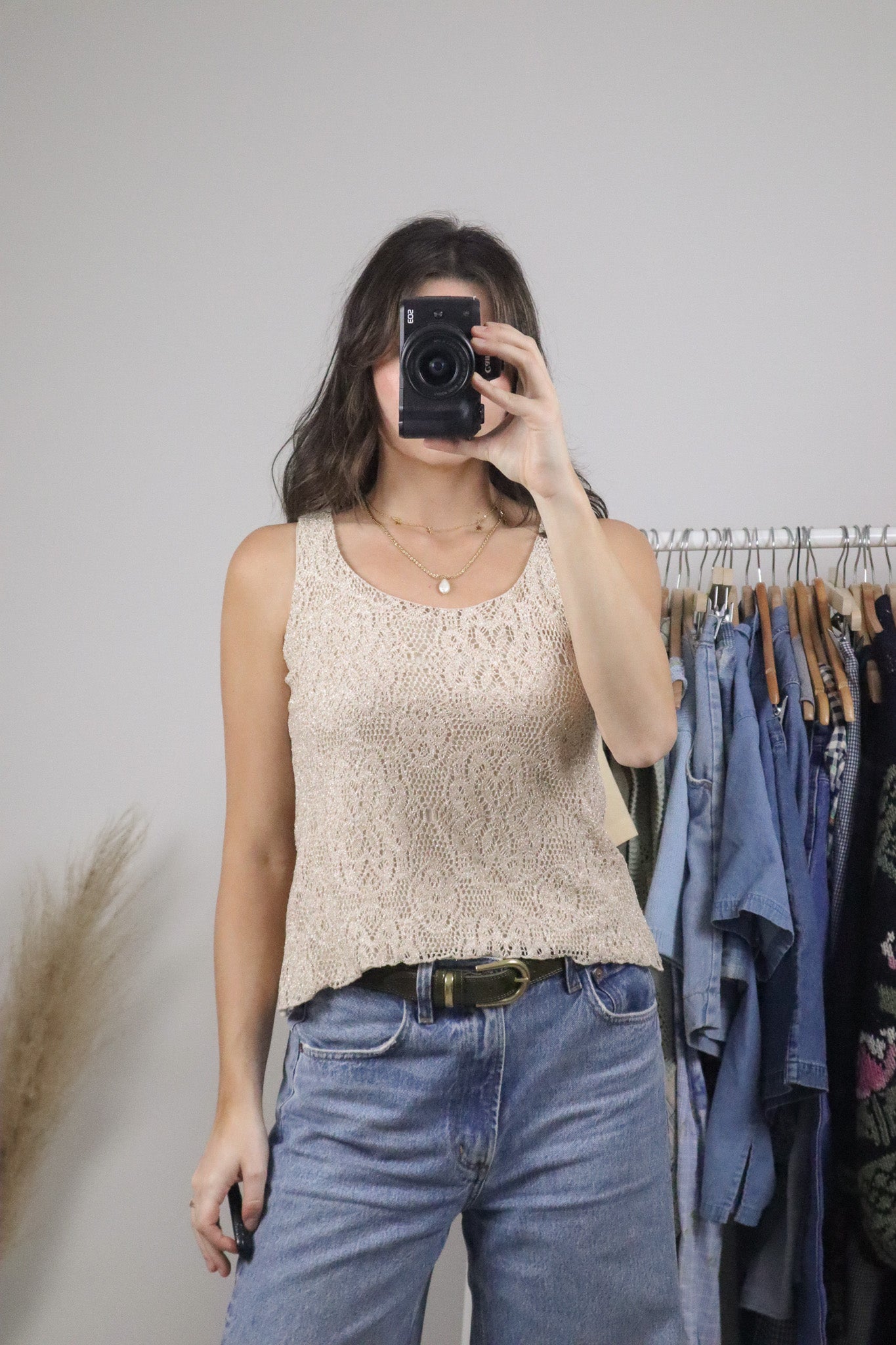 Made in USA x Vintage x Shimmer Lace Tank (S)
