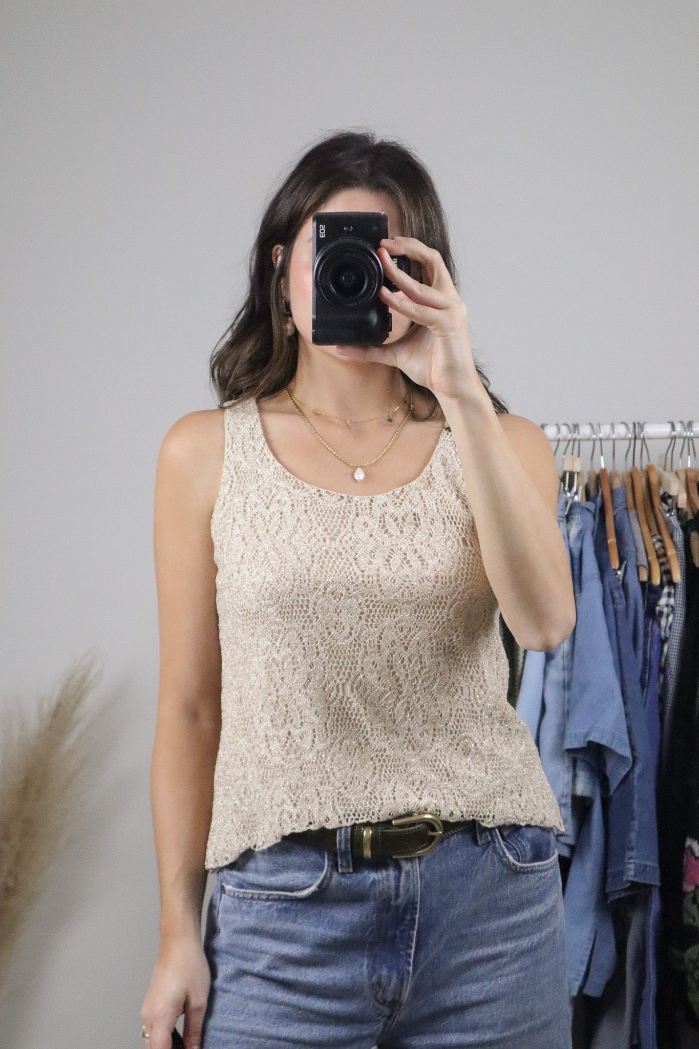 Made in USA x Vintage x Shimmer Lace Tank (S)