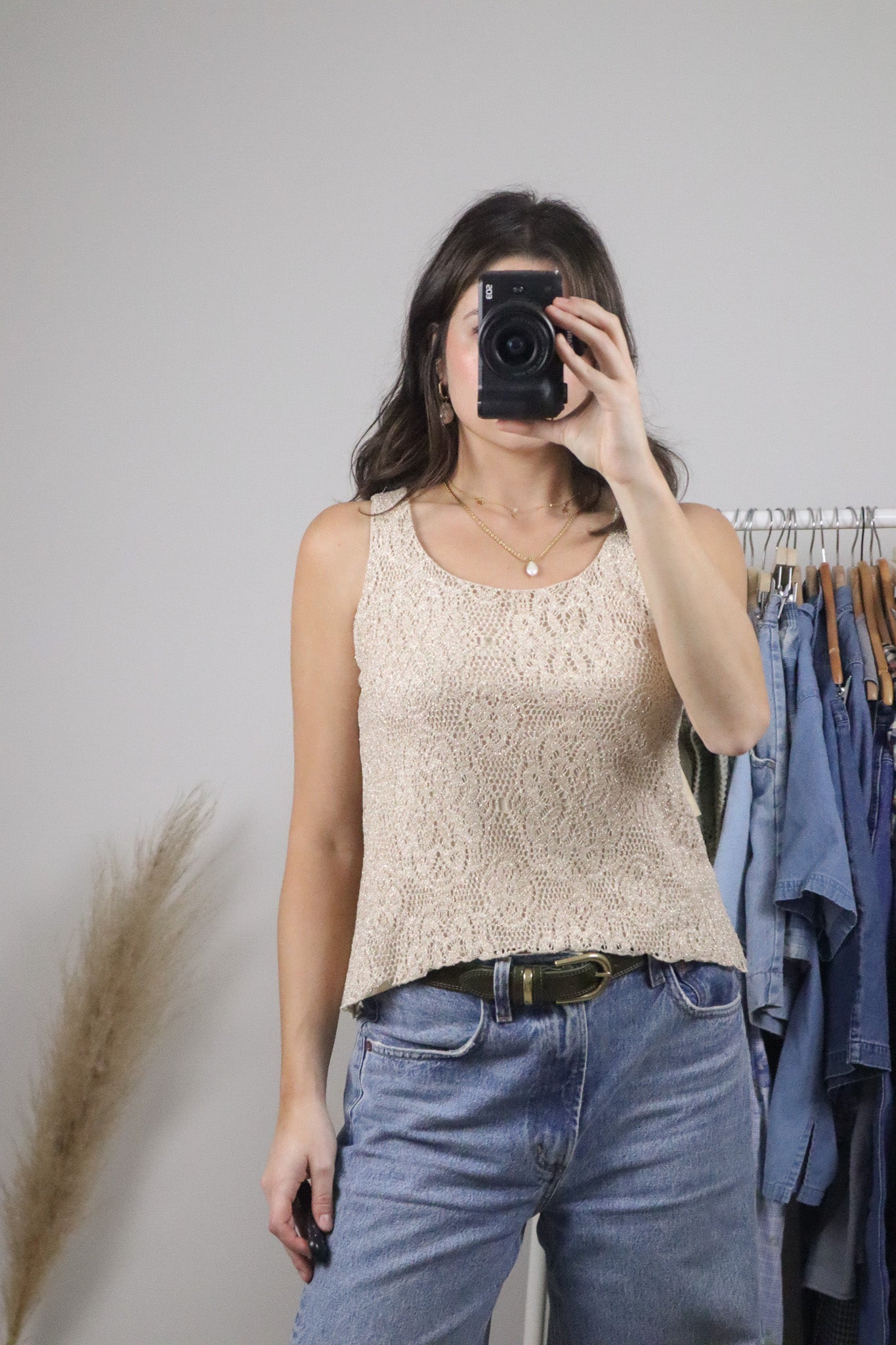 Made in USA x Vintage x Shimmer Lace Tank (S)