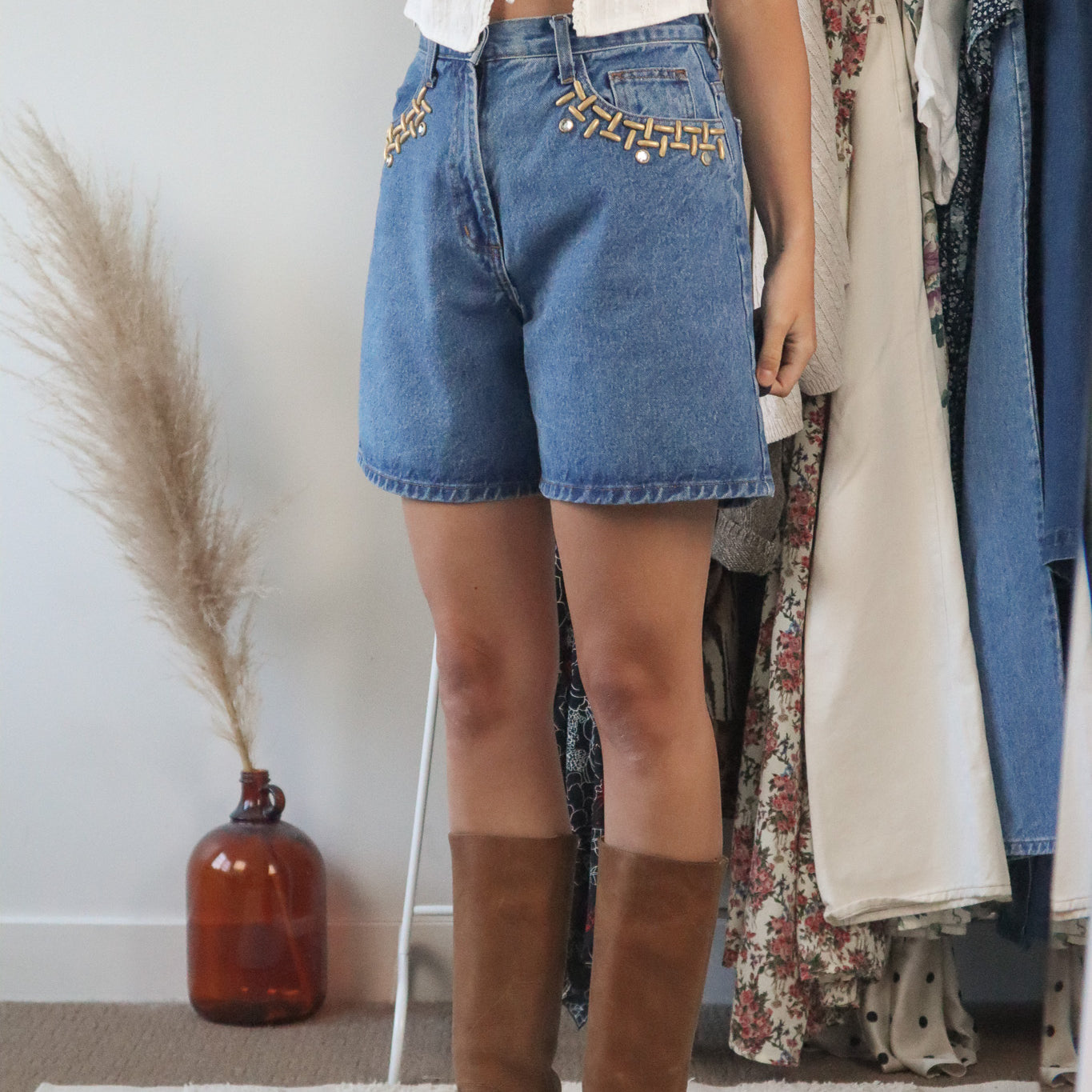 Made in USA x Vintage x 90s Denim Gold Studded Shorts (4/6)