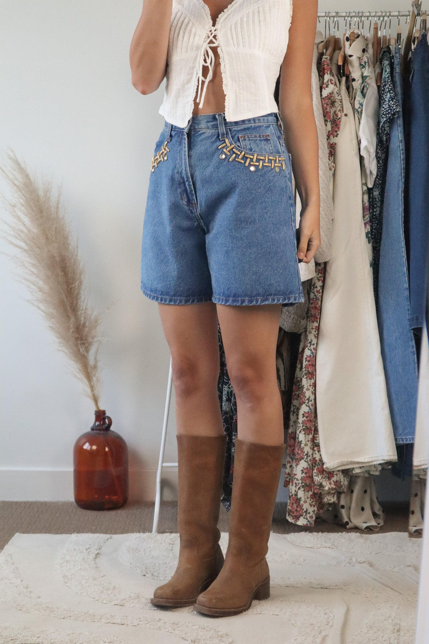 Made in USA x Vintage x 90s Denim Gold Studded Shorts (4/6)