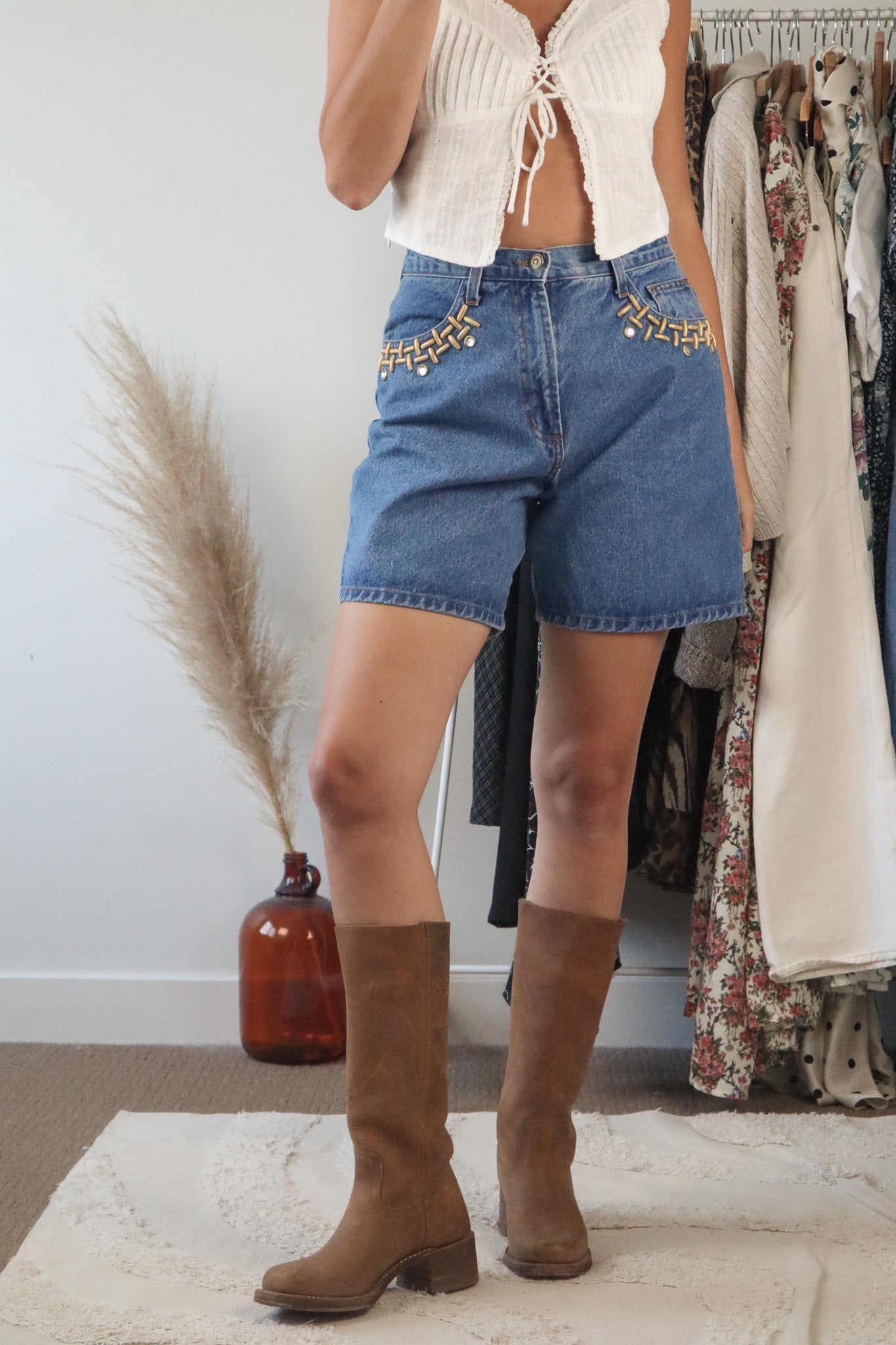 Made in USA x Vintage x 90s Denim Gold Studded Shorts (4/6)