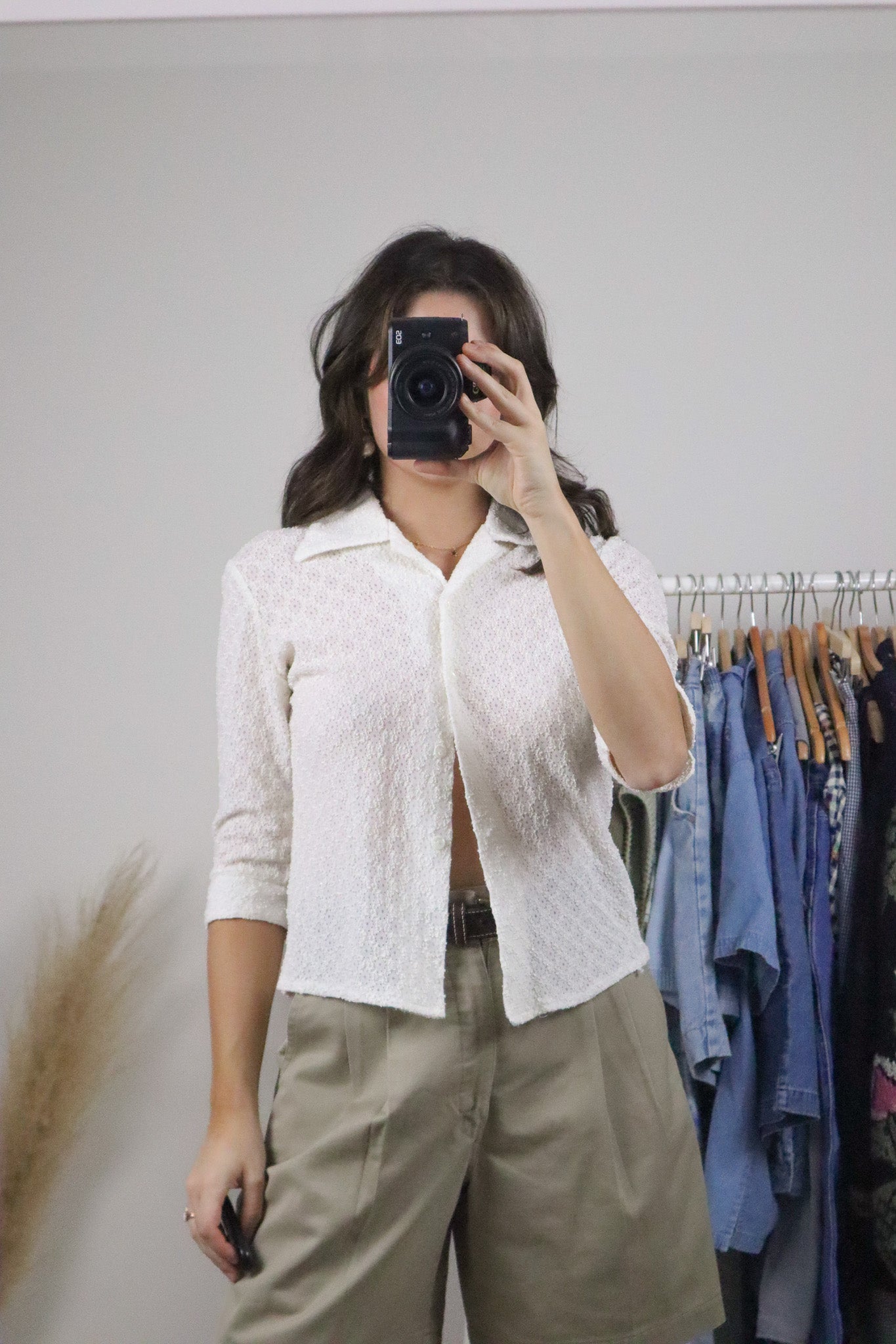 Vintage x Lace Button Up Collar Top (M)