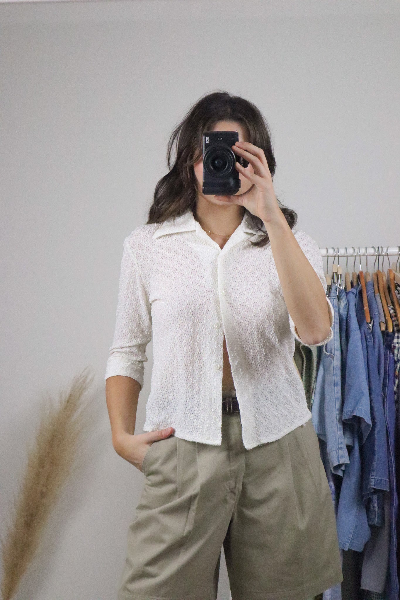 Vintage x Lace Button Up Collar Top (M)