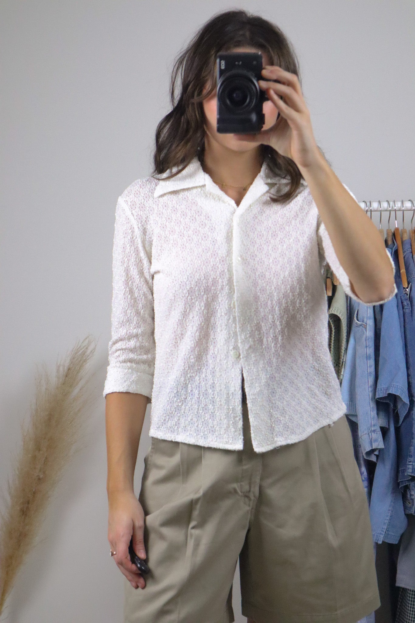 Vintage x Lace Button Up Collar Top (M)