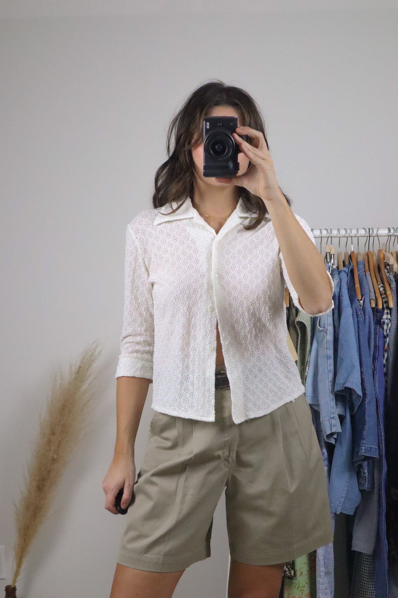 Vintage x Lace Button Up Collar Top (M)