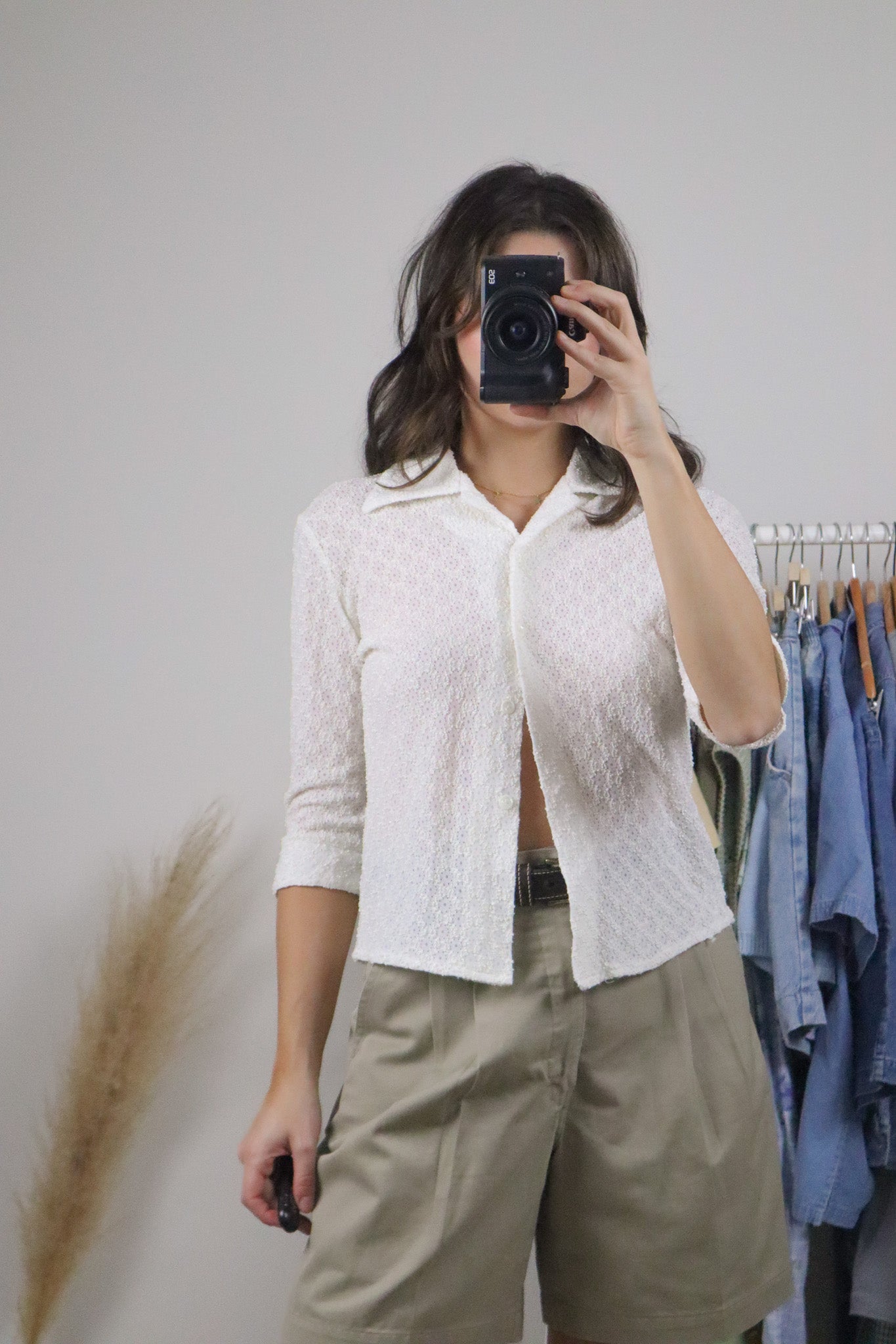 Vintage x Lace Button Up Collar Top (M)