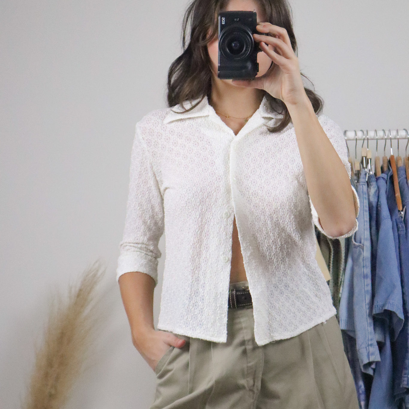 Vintage x Lace Button Up Collar Top (M)