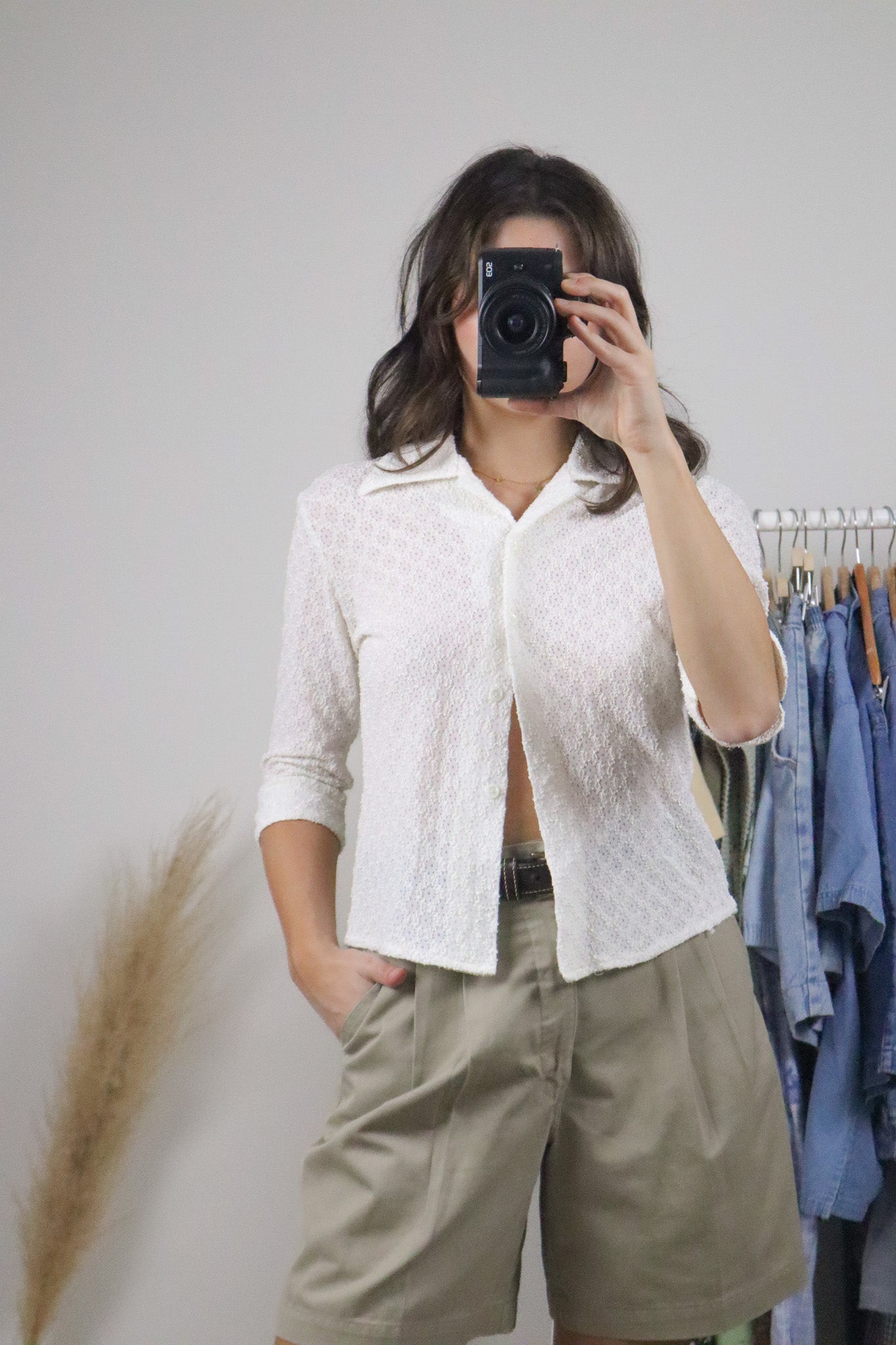Vintage x Lace Button Up Collar Top (M)