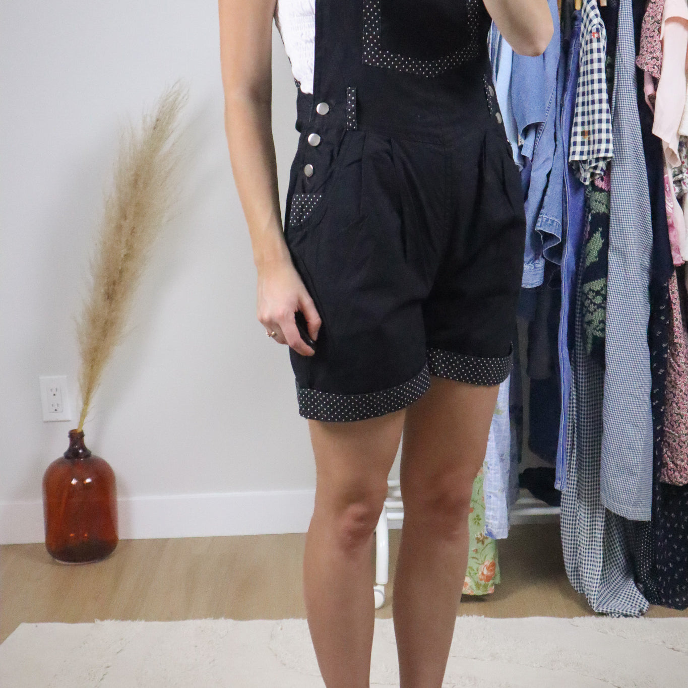 Vintage x Cotton Polka Dot Trim Shortalls (XS)