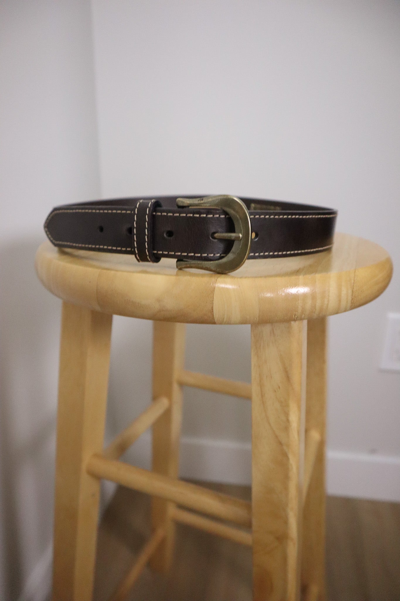 Vintage x Leather Contrast Stitched Belt (S)