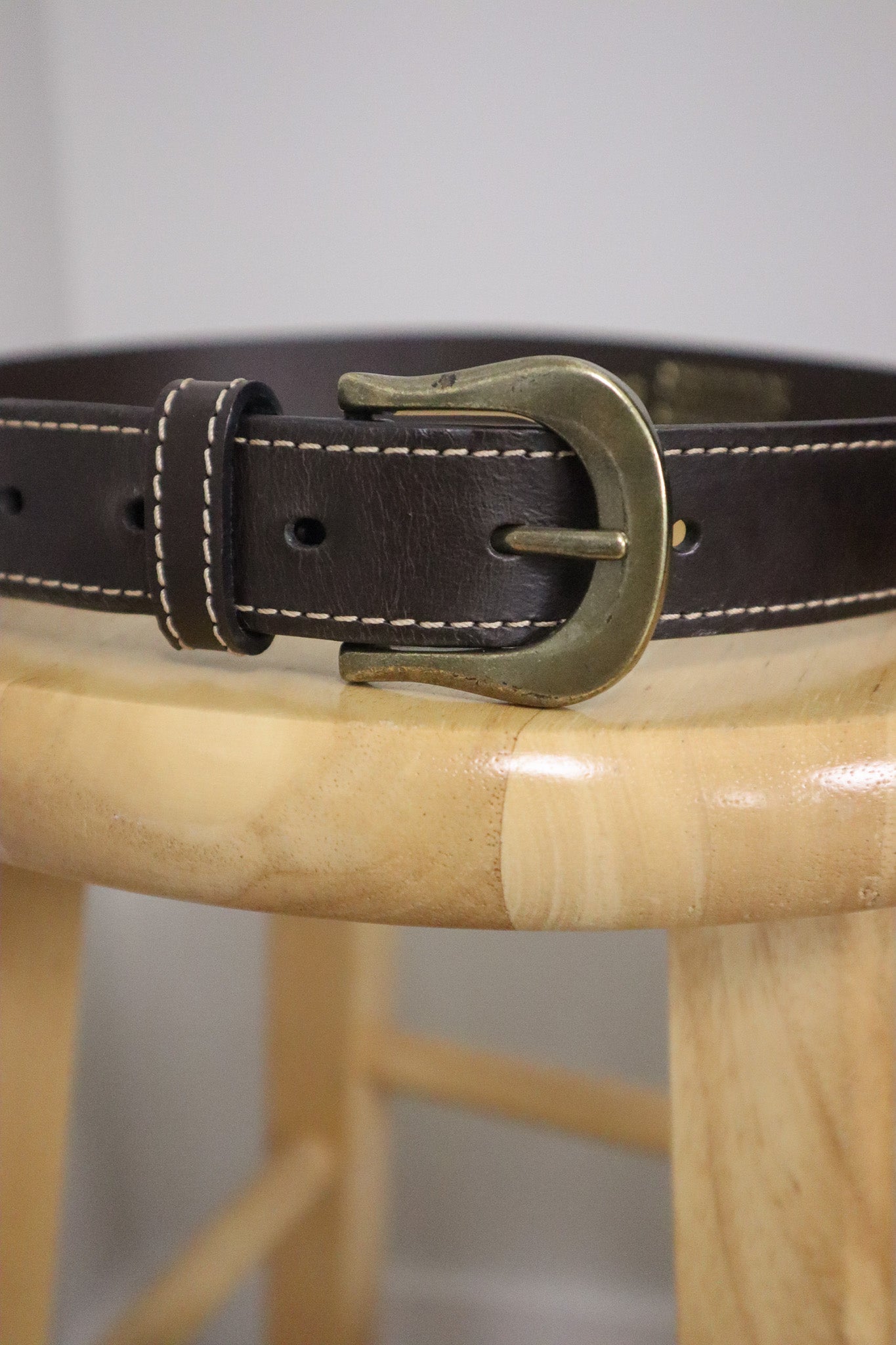Vintage x Leather Contrast Stitched Belt (S)