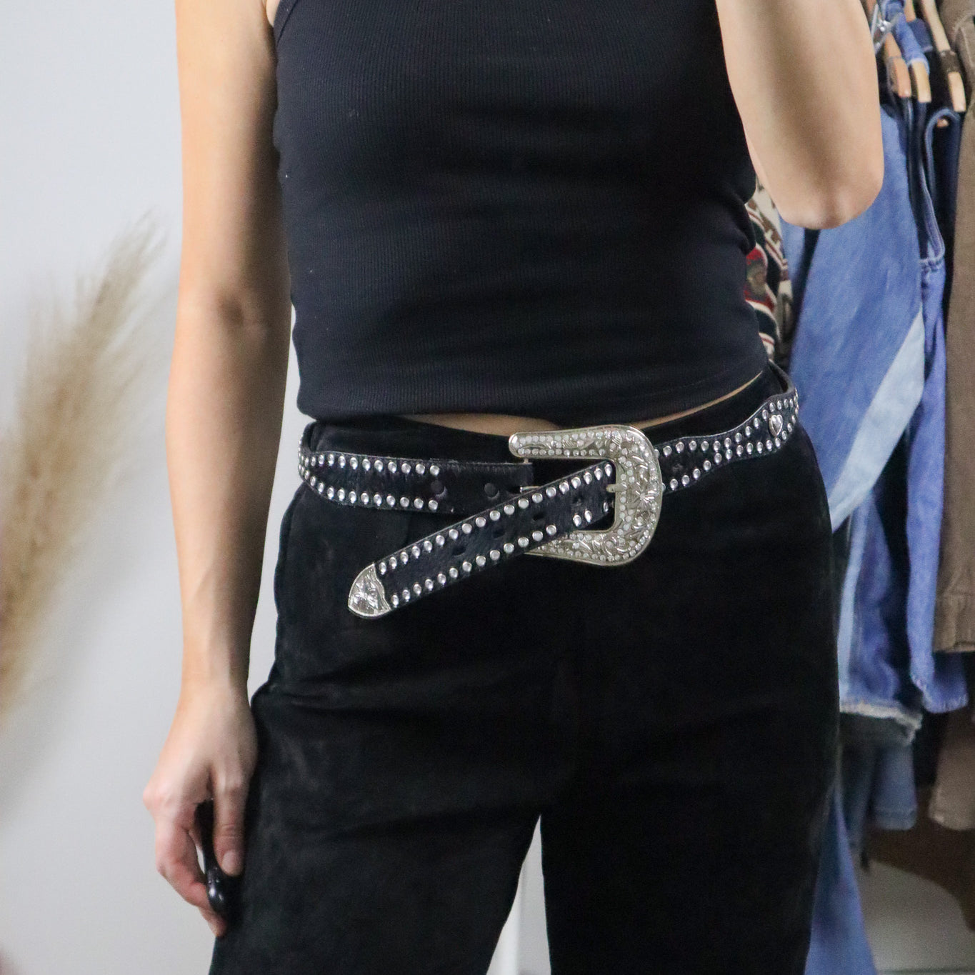 Vintage x Pony Hair Studded Heart Belt (M)