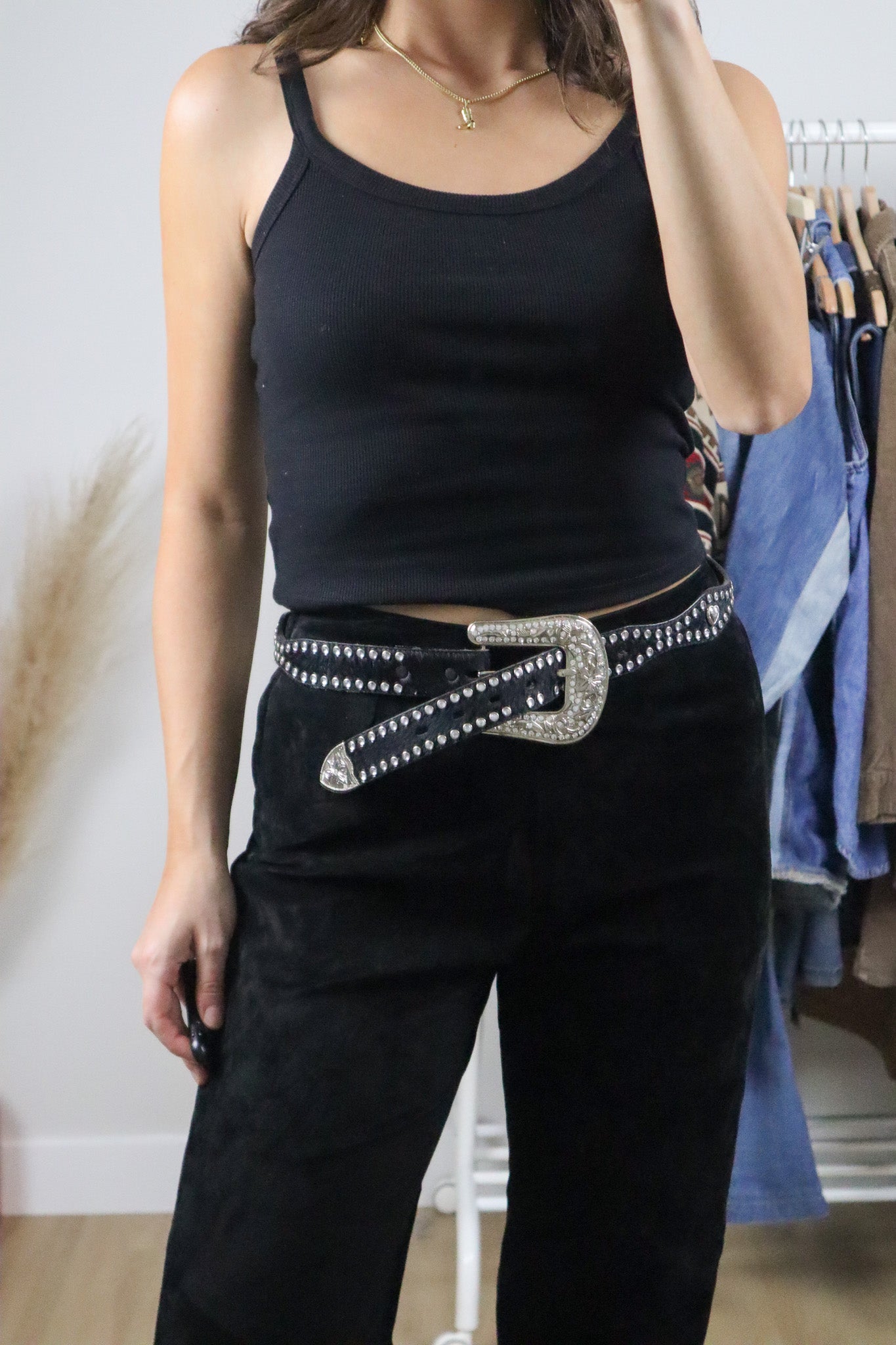 Vintage x Pony Hair Studded Heart Belt (M)