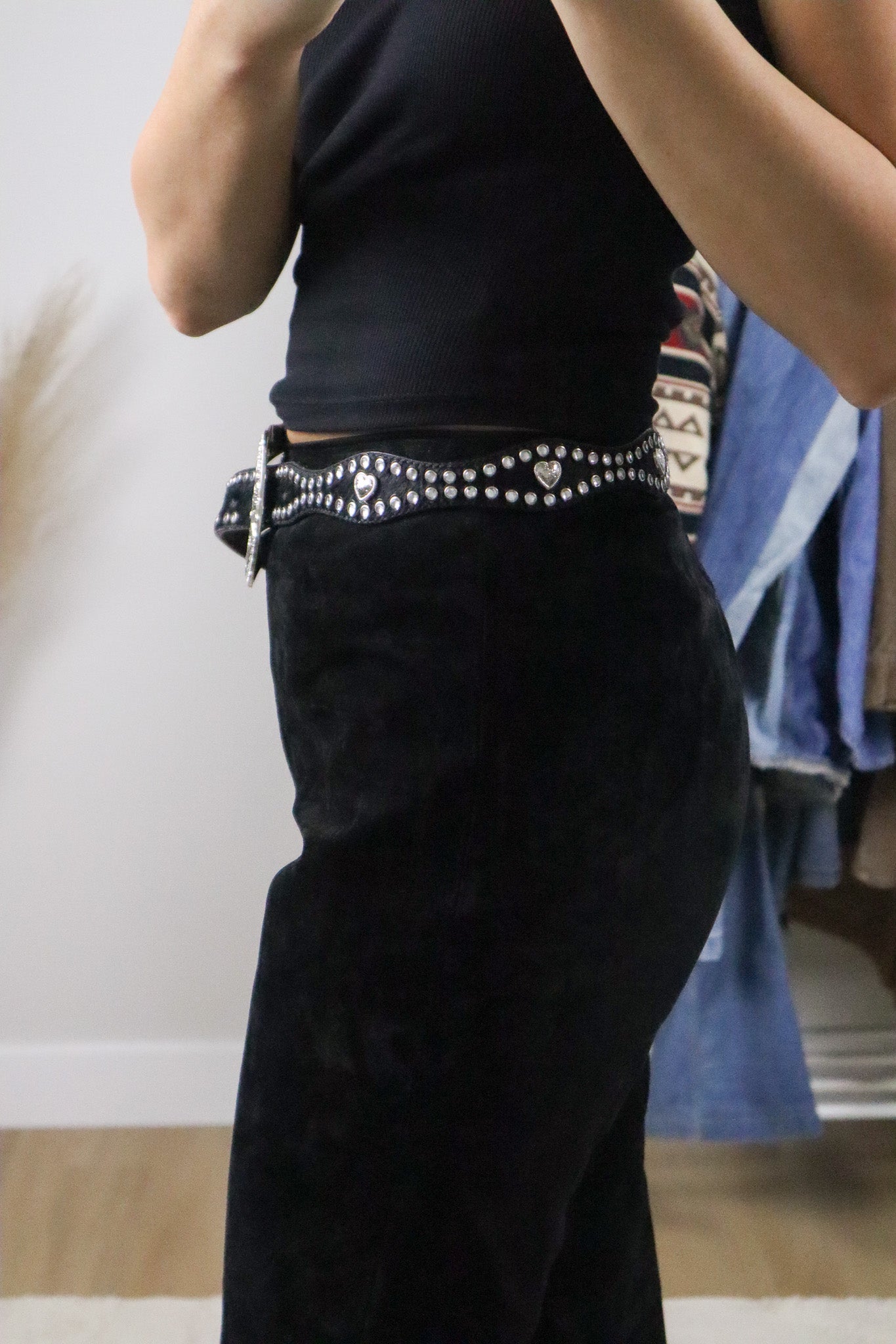 Vintage x Pony Hair Studded Heart Belt (M)