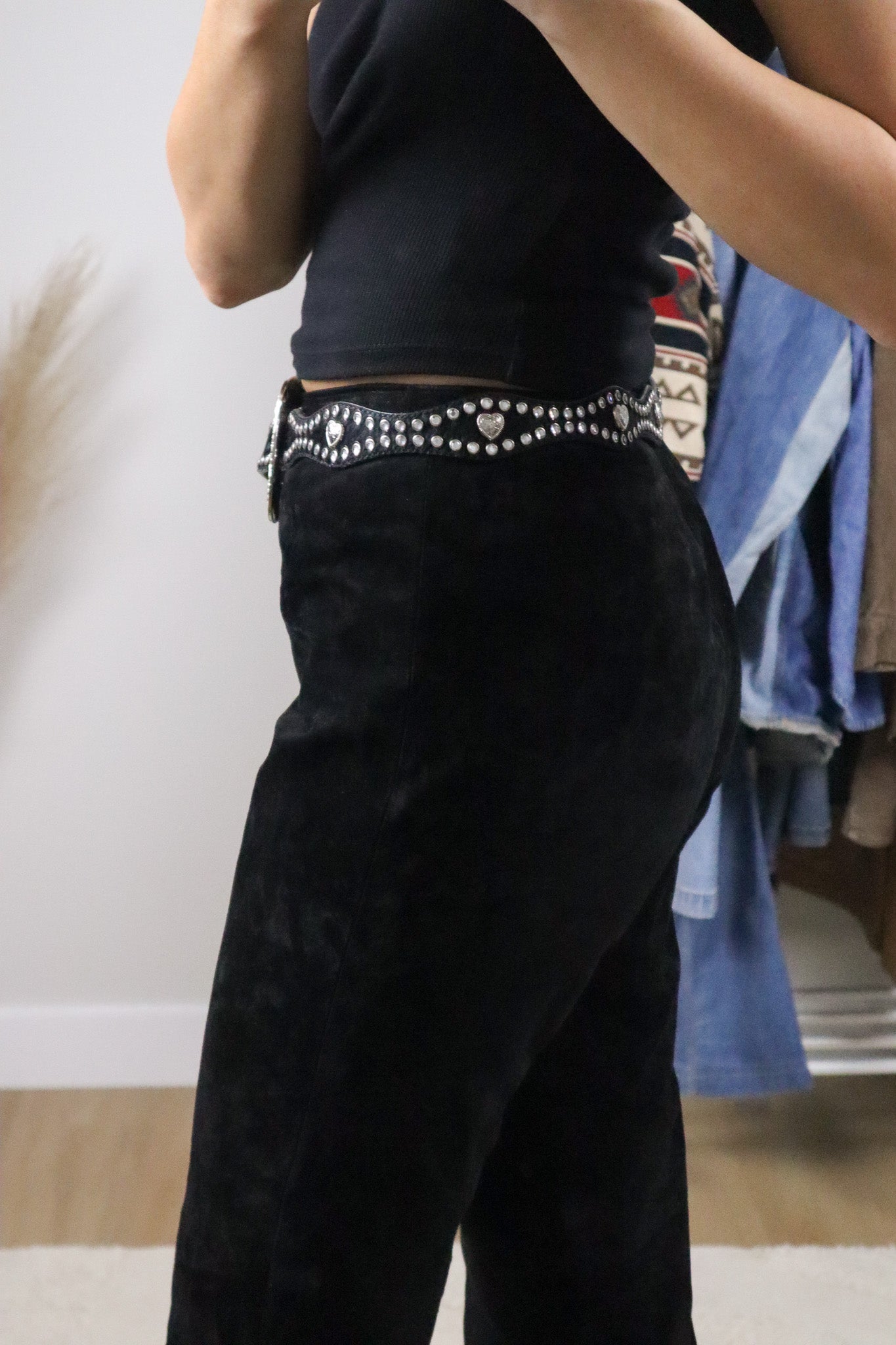 Vintage x Pony Hair Studded Heart Belt (M)