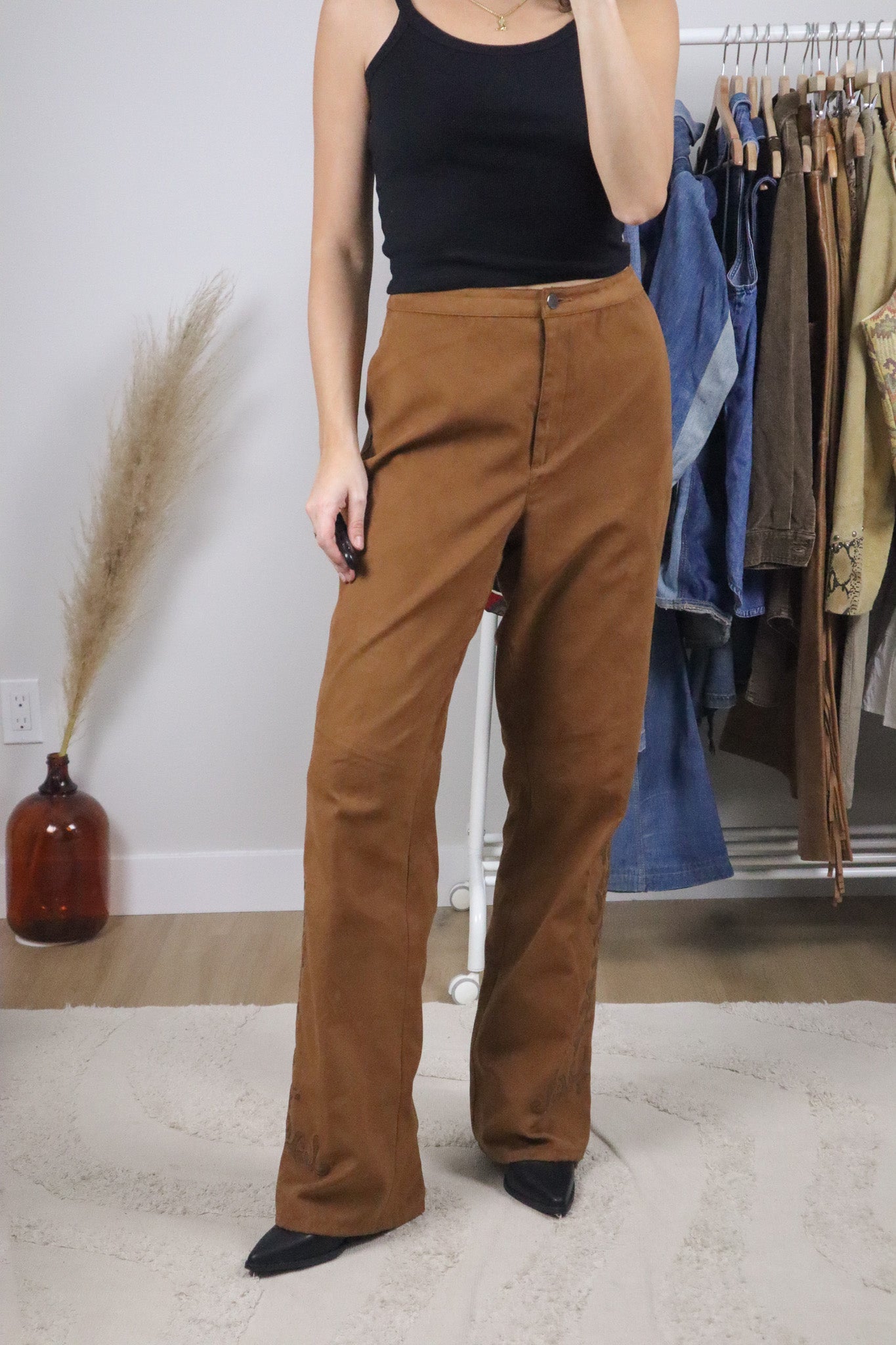 Vintage x Embroidered Faux Suede Flare Pants (12)