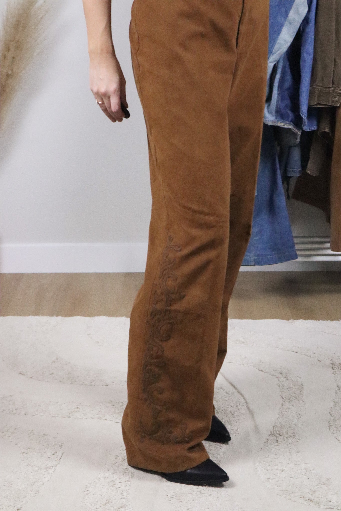 Vintage x Embroidered Faux Suede Flare Pants (12)
