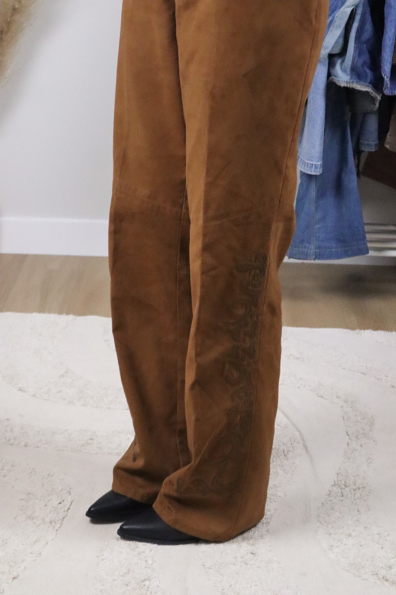Vintage x Embroidered Faux Suede Flare Pants (12)
