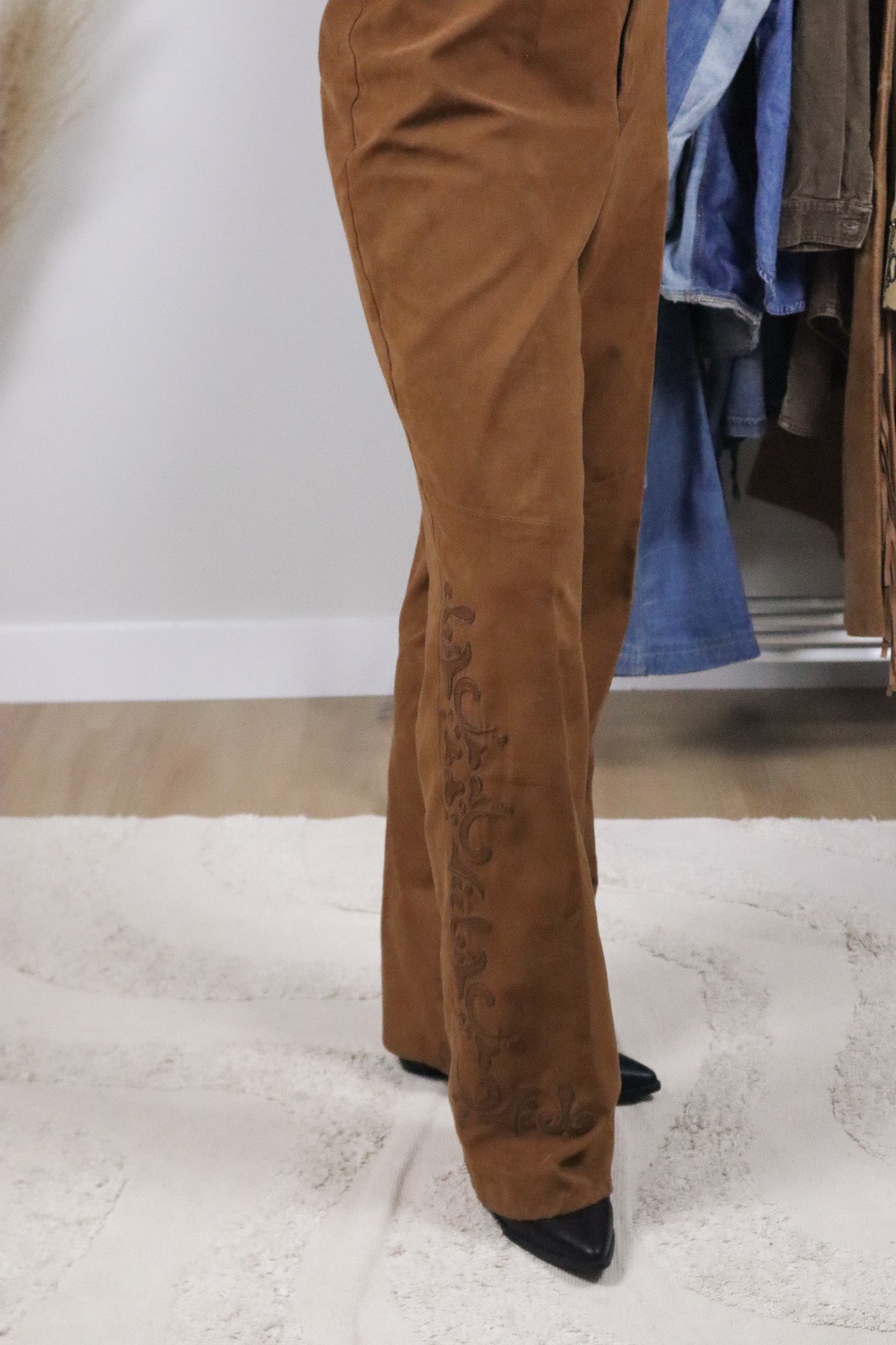 Vintage x Embroidered Faux Suede Flare Pants (12)