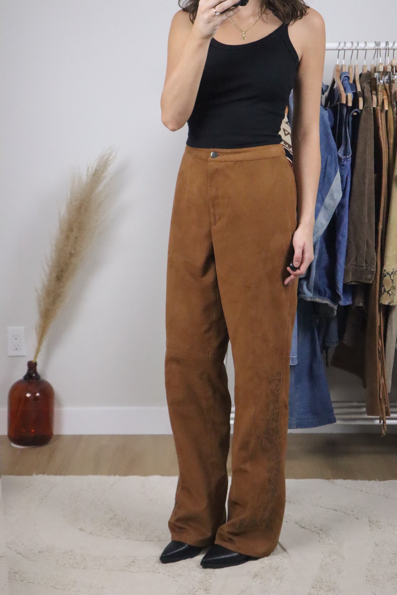Vintage x Embroidered Faux Suede Flare Pants (12)