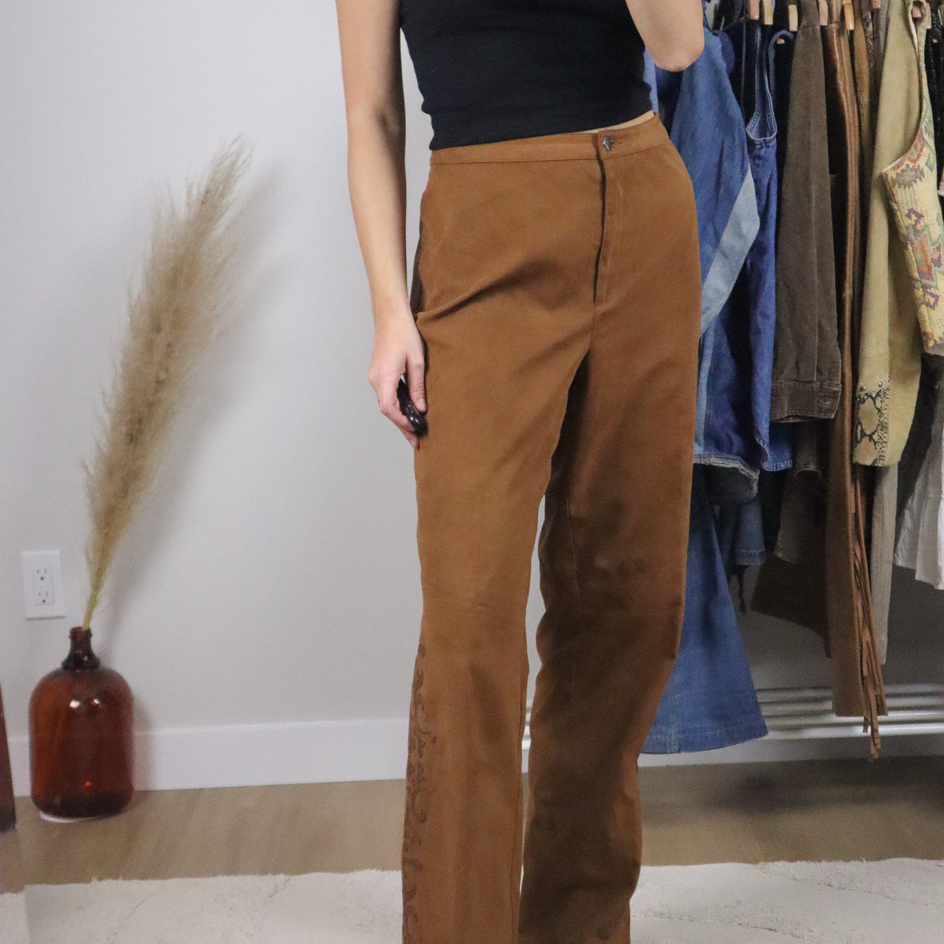 Vintage x Embroidered Faux Suede Flare Pants (12)