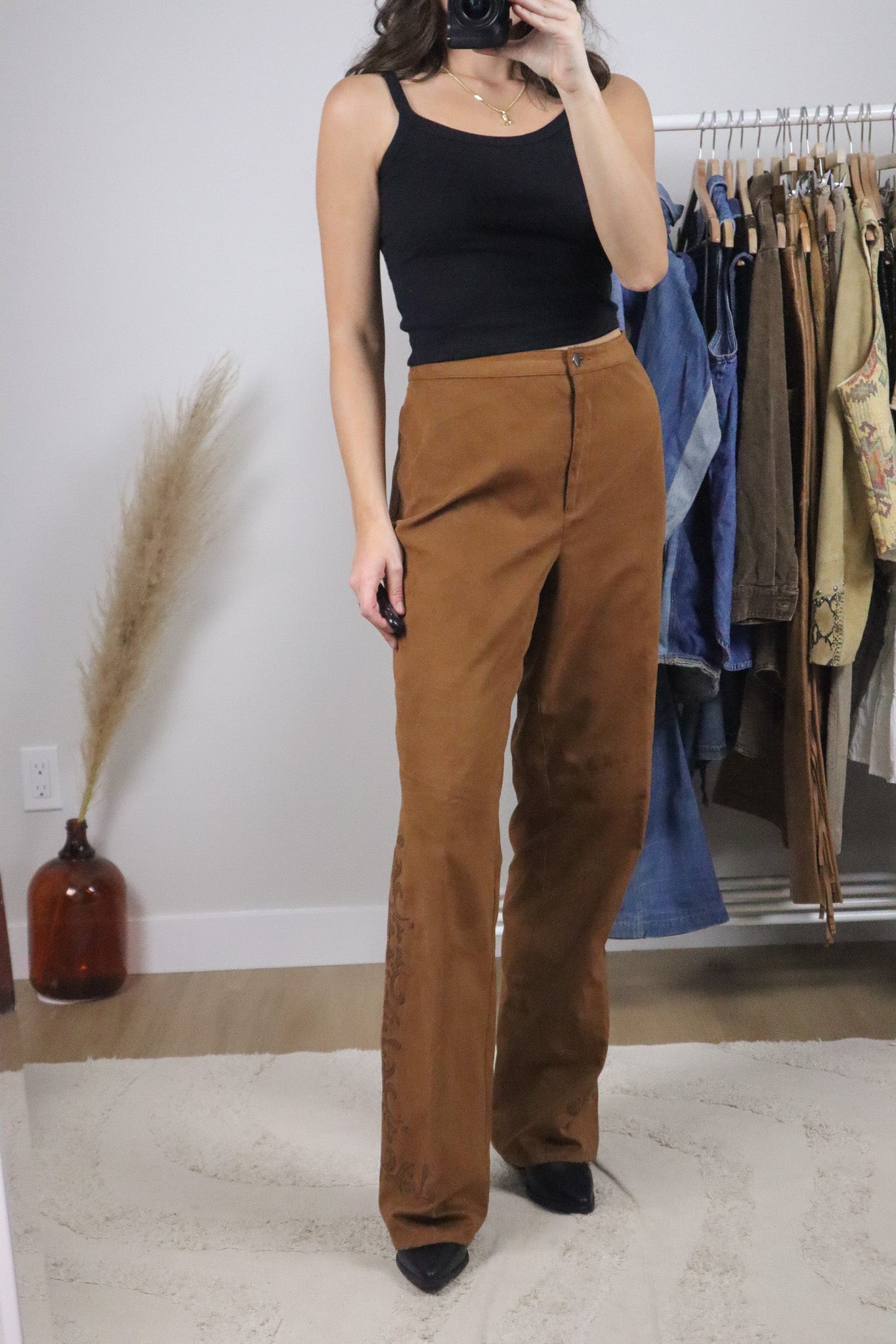 Vintage x Embroidered Faux Suede Flare Pants (12)