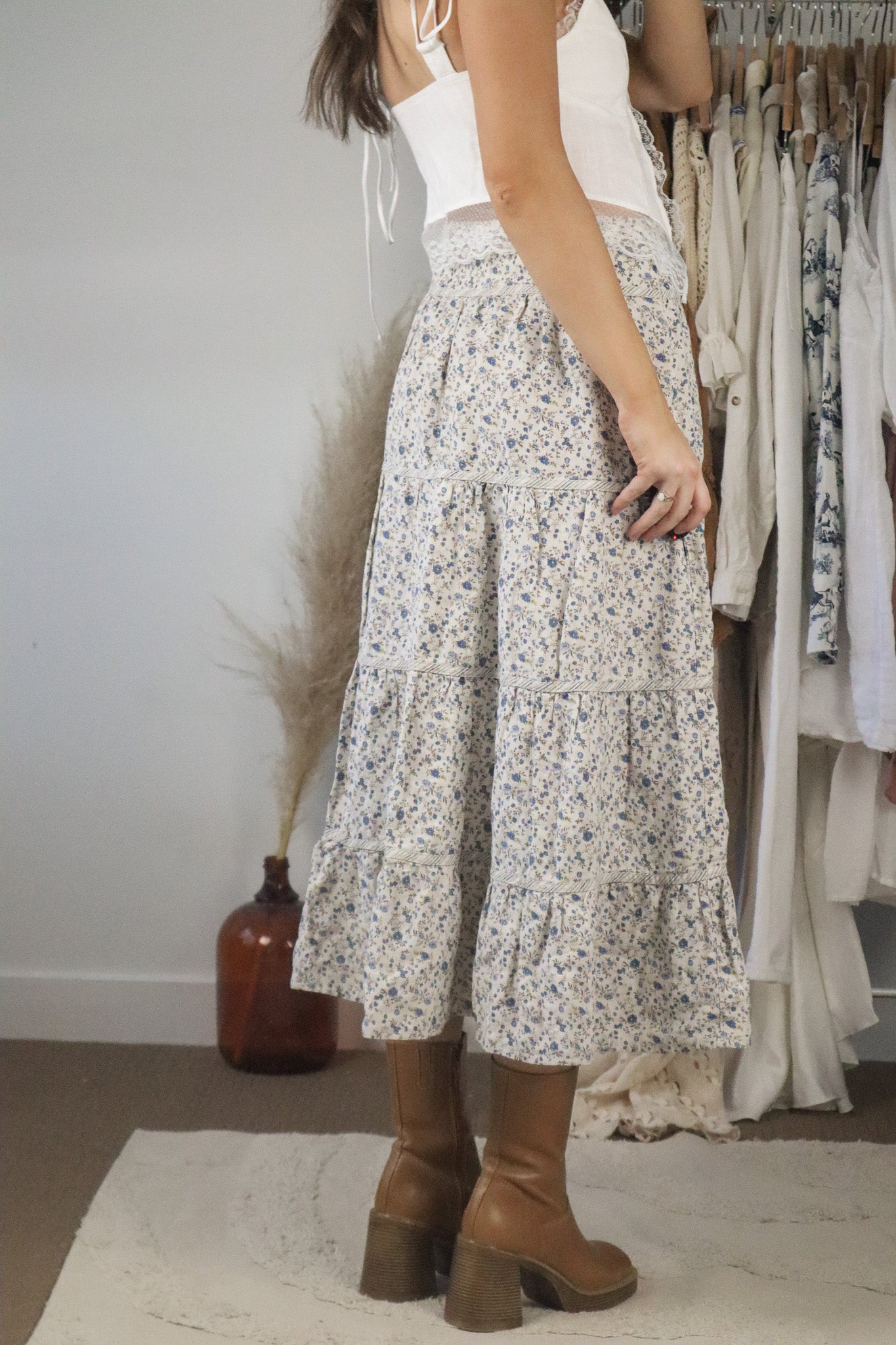 Vintage x Linen Floral Tiered Midi Skirt (4/6)
