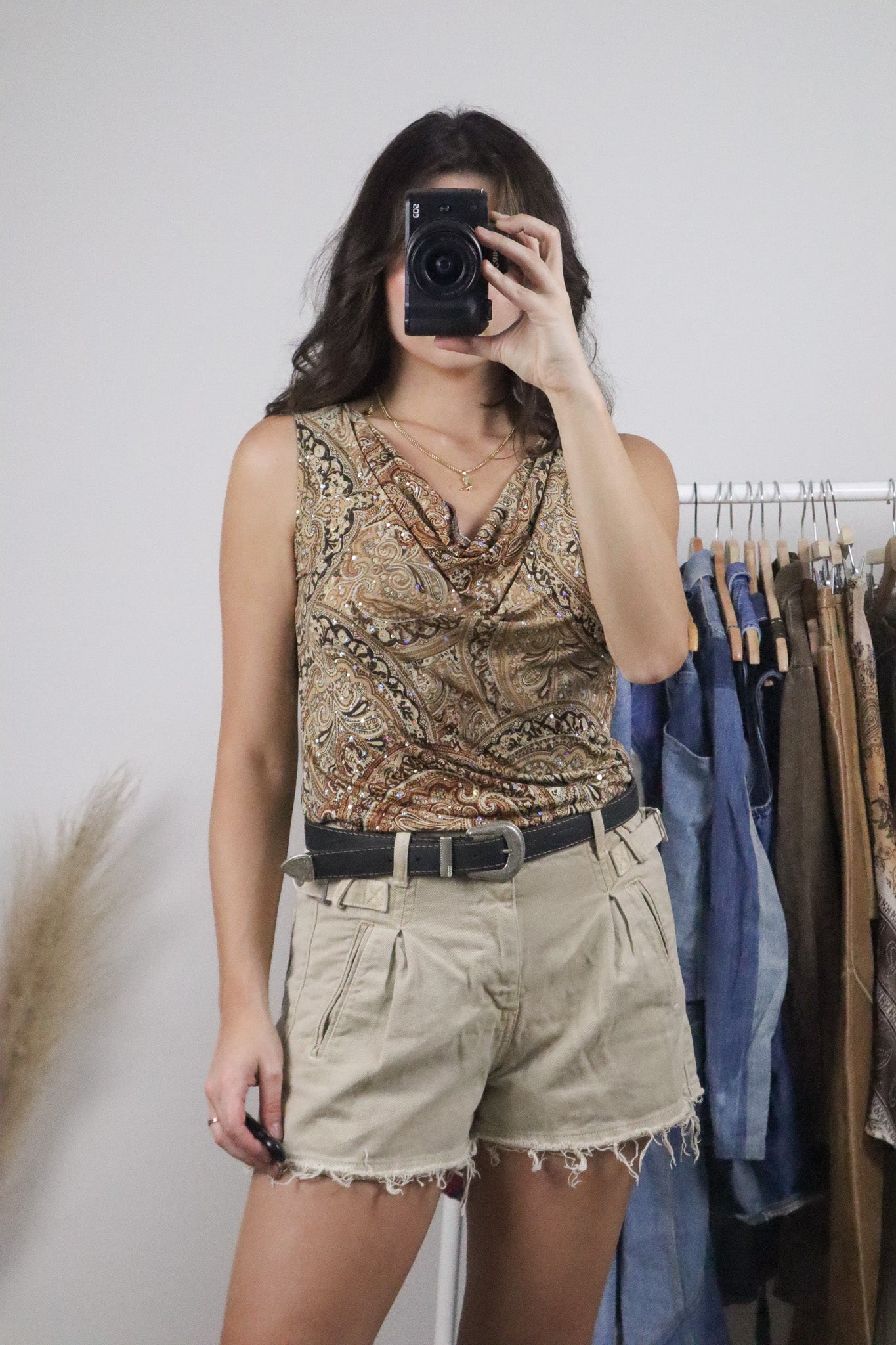 Vintage x Paisley Embellished Cowl Neck Top (M)