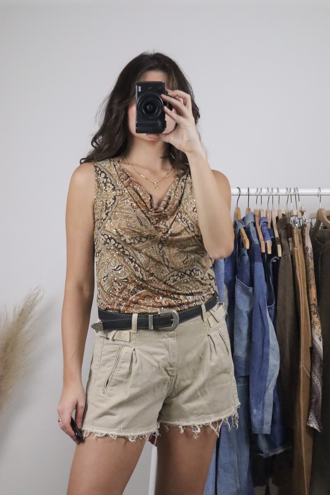 Vintage x Paisley Embellished Cowl Neck Top (M)