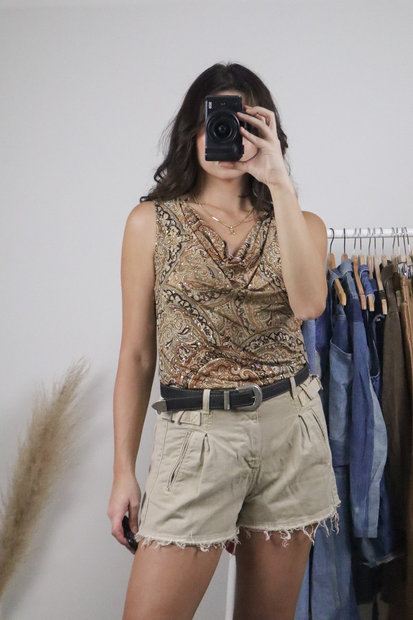 Vintage x Paisley Embellished Cowl Neck Top (M)