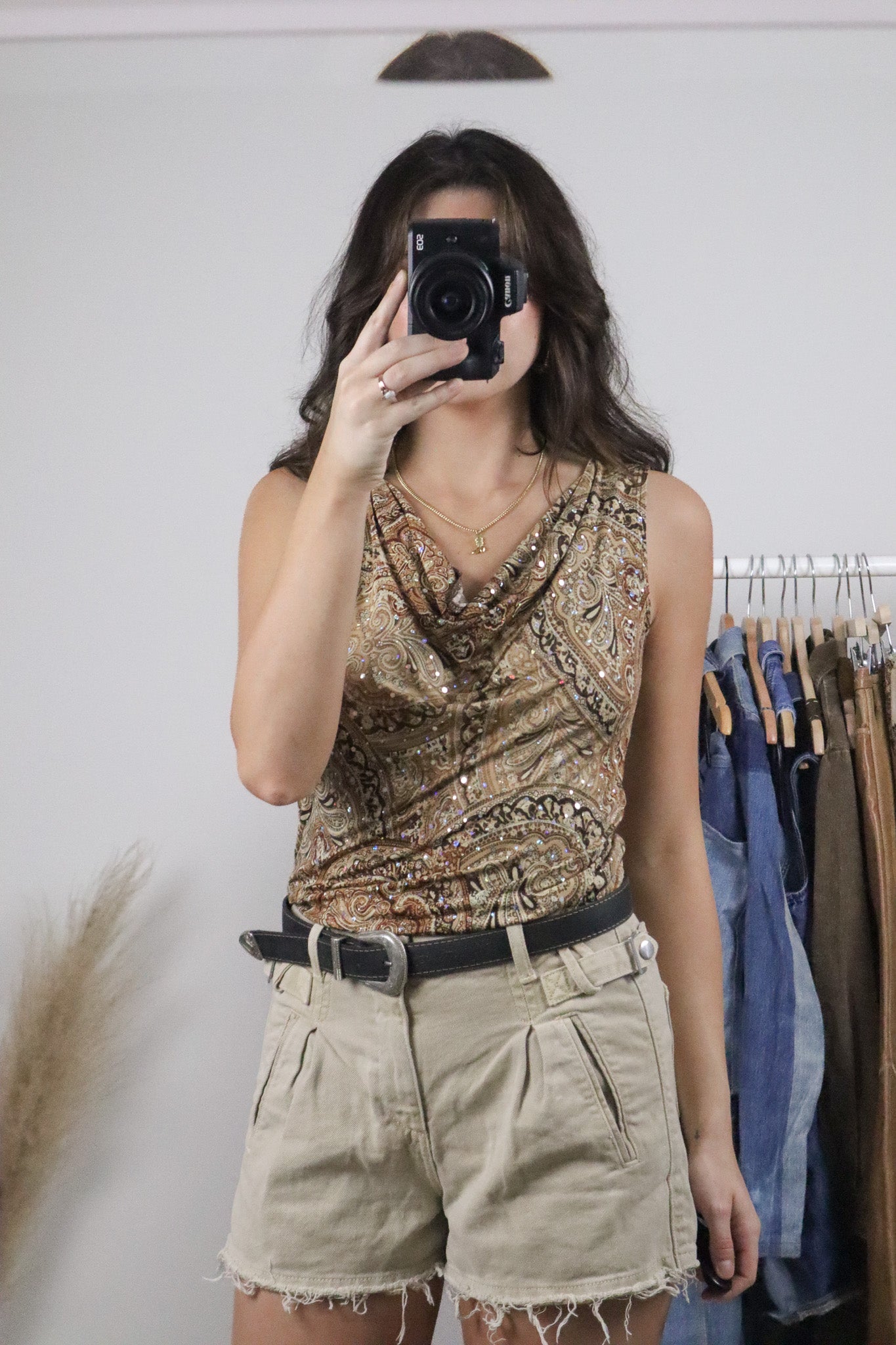 Vintage x Paisley Embellished Cowl Neck Top (M)