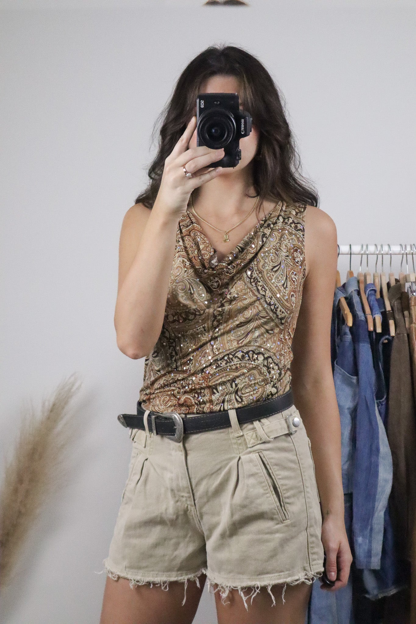 Vintage x Paisley Embellished Cowl Neck Top (M)
