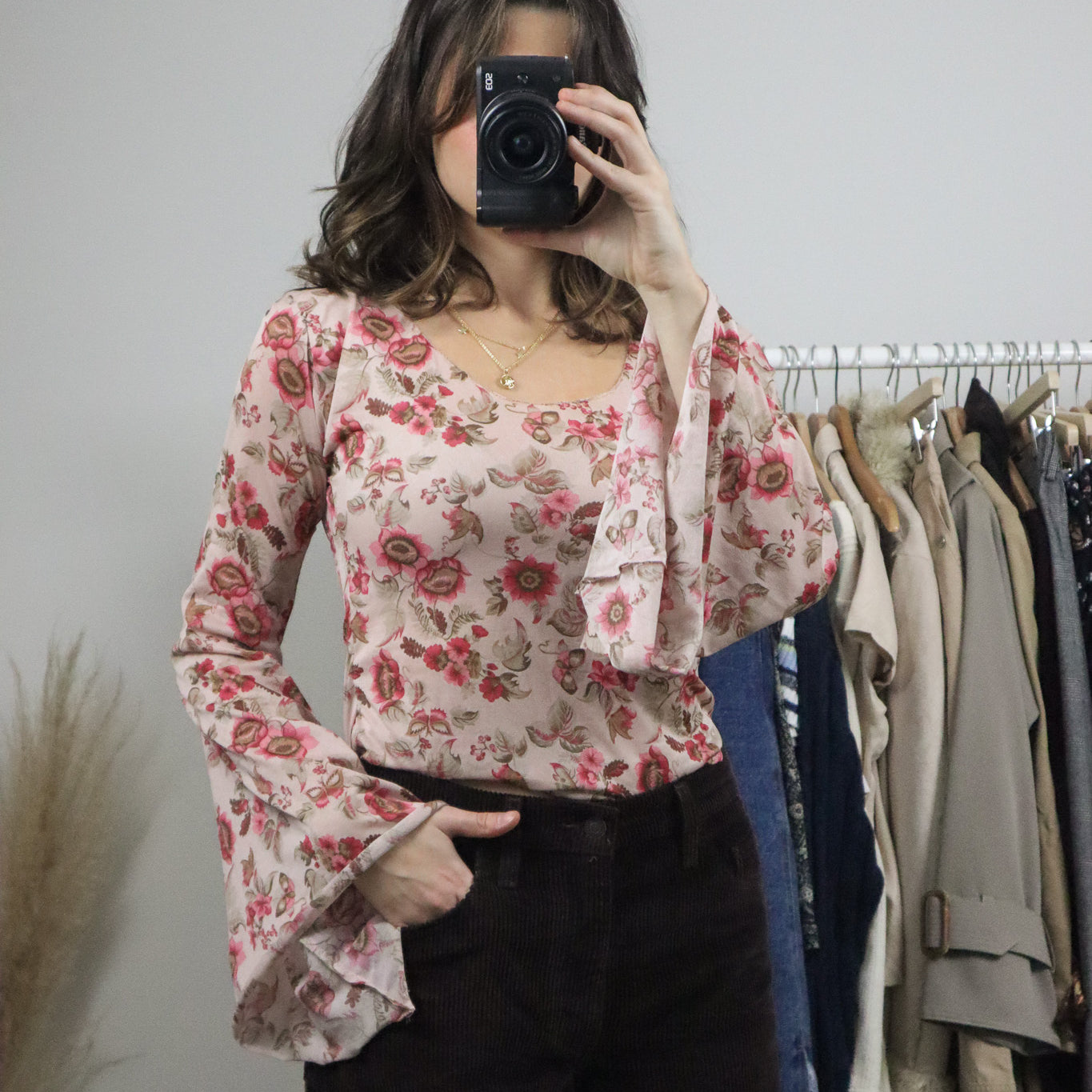 Vintage x Sheer Floral Bell-Sleeve Top (S/M)