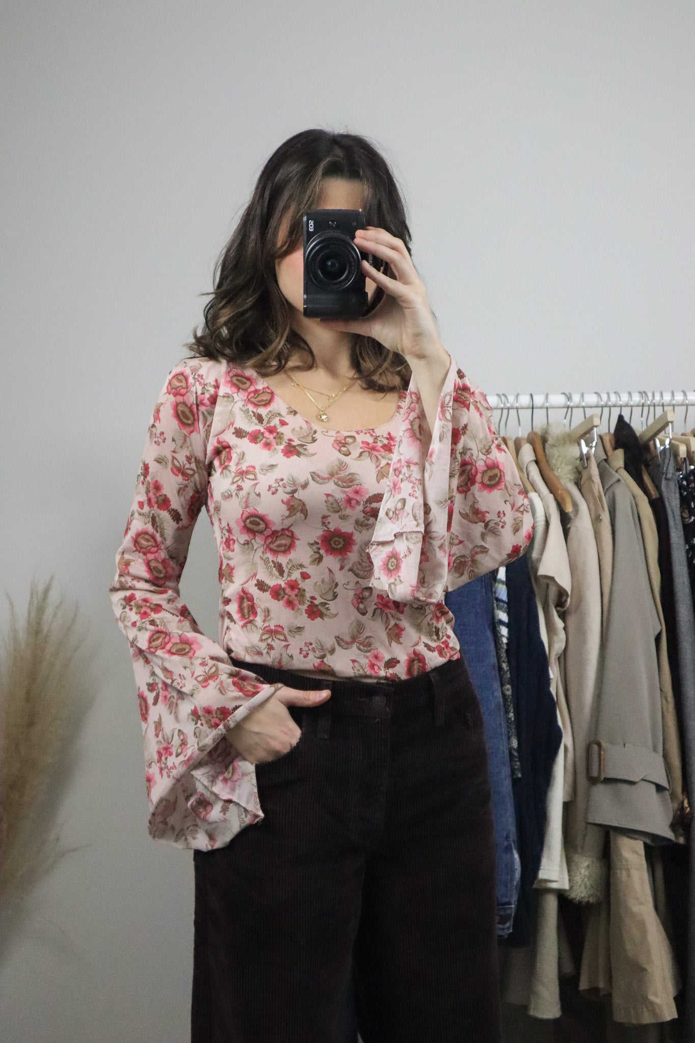 Vintage x Sheer Floral Bell-Sleeve Top (S/M)
