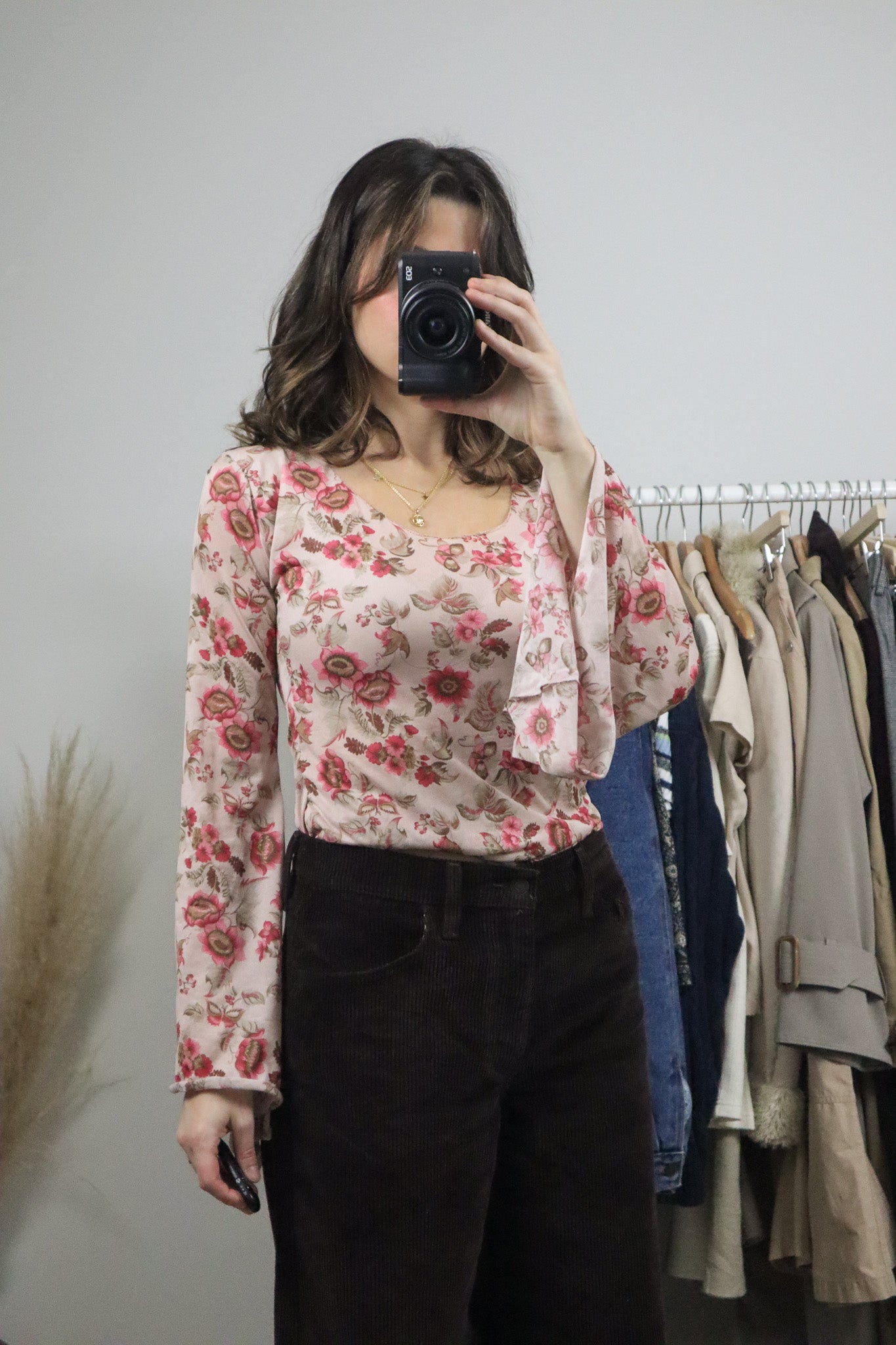 Vintage x Sheer Floral Bell-Sleeve Top (S/M)