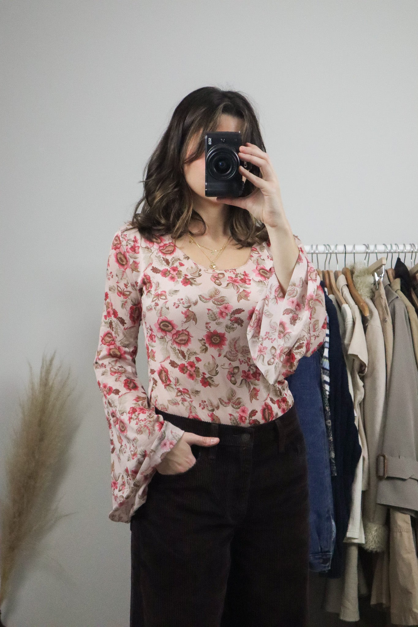 Vintage x Sheer Floral Bell-Sleeve Top (S/M)