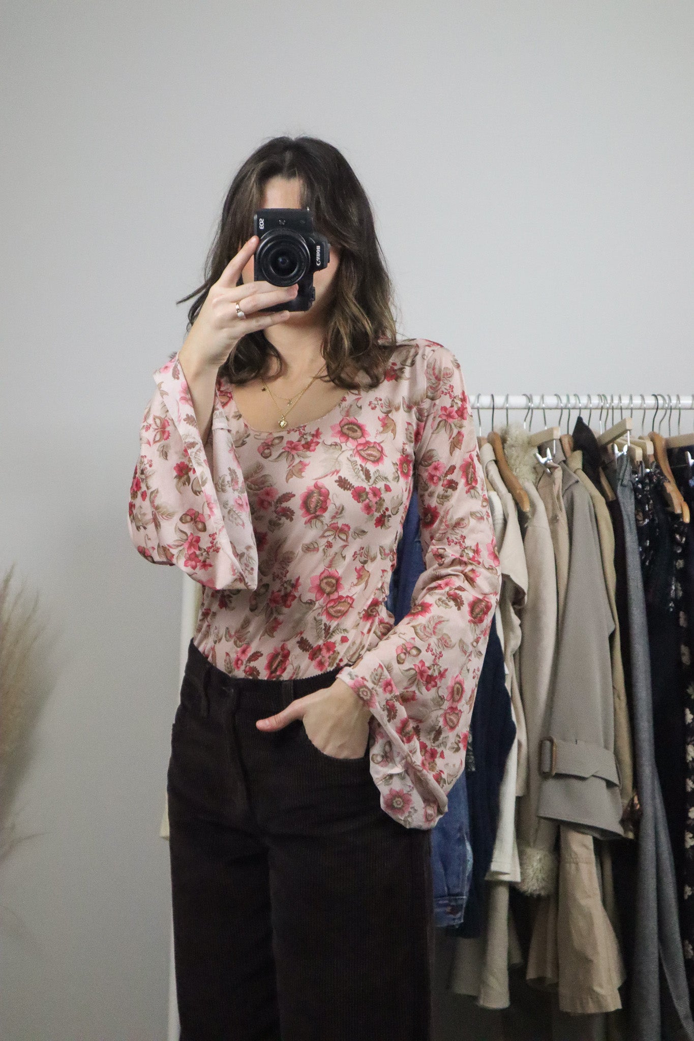 Vintage x Sheer Floral Bell-Sleeve Top (S/M)